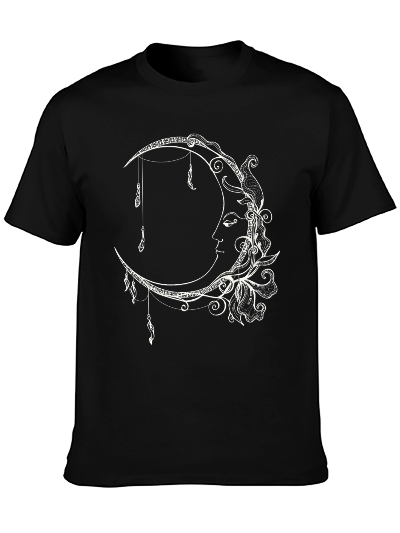 Black Celestial Moon T-Shirt - Artistic Crescent Moon Design view 3