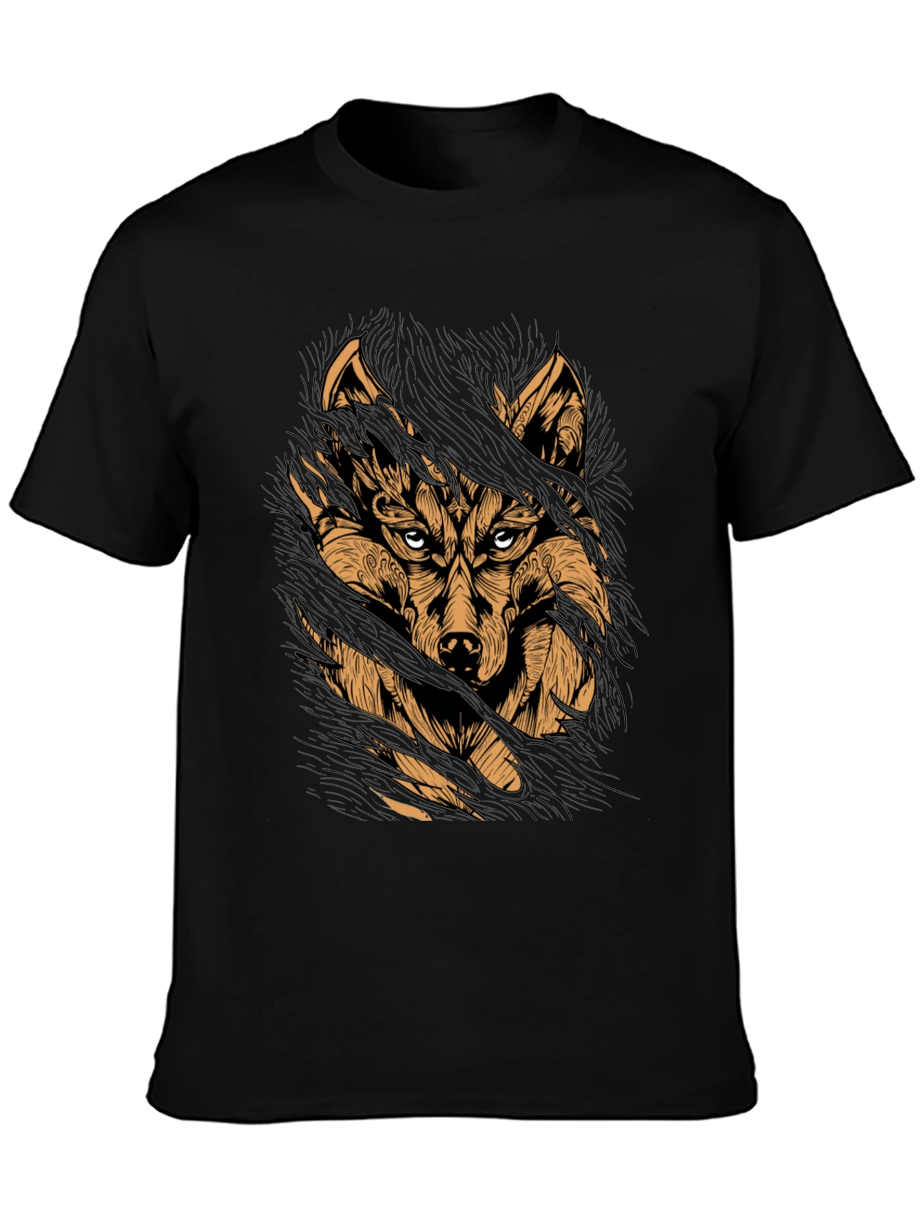 Black Wolf Graphic Print Black T-Shirt view 3
