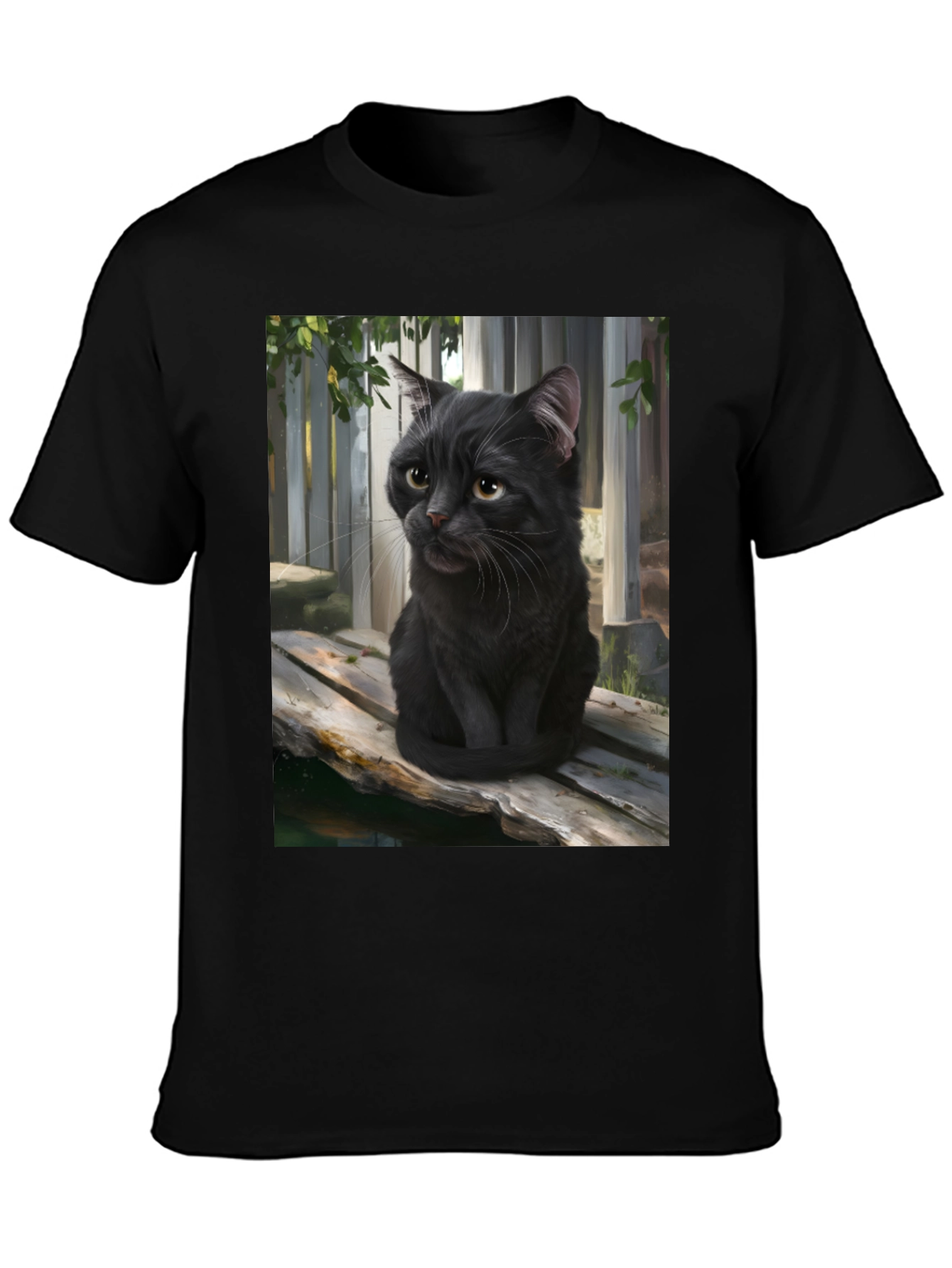 Black Black Cat Portrait Graphic T-Shirt view 3