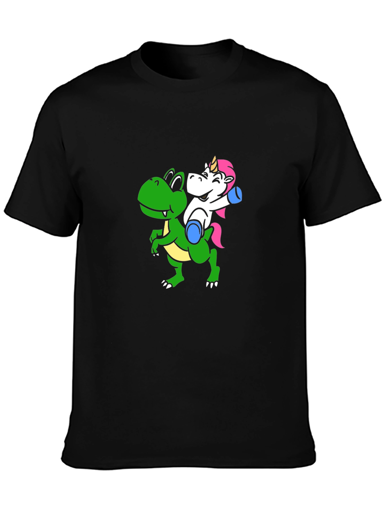 Black Unicorn Riding Dinosaur Graphic T-Shirt view 3