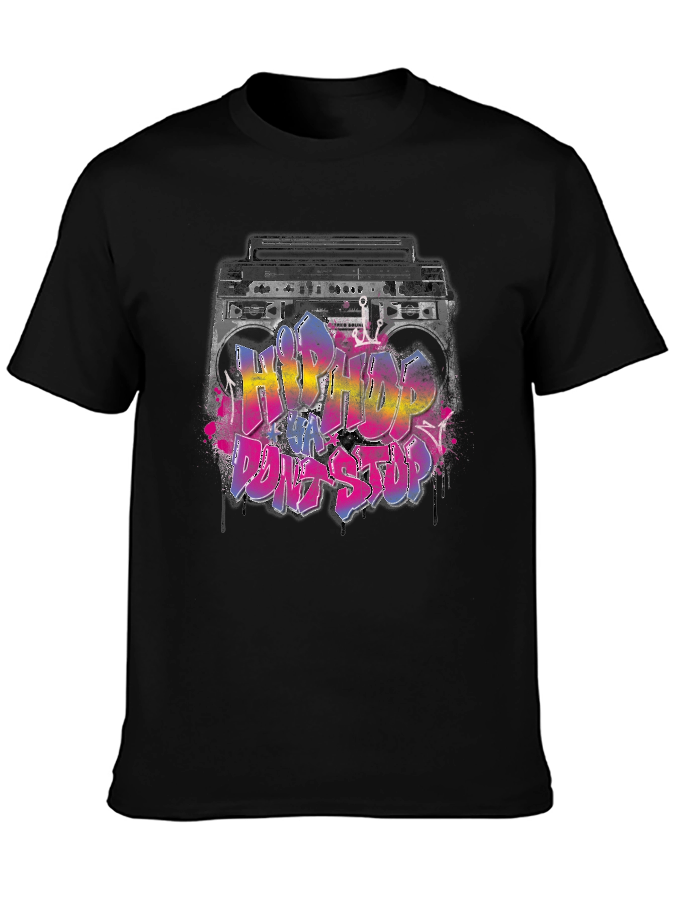 Black Hip Hop Boombox Graphic T-Shirt view 3