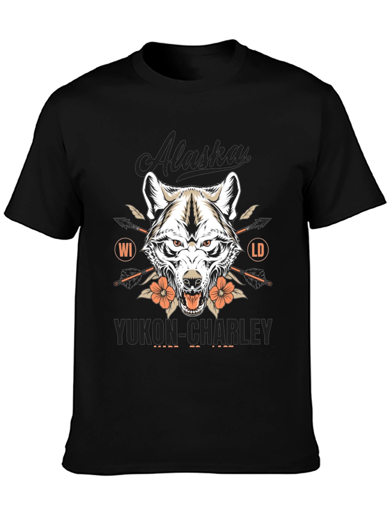 Black Alaska Yukon Charley Wolf Graphic T-Shirt view 3