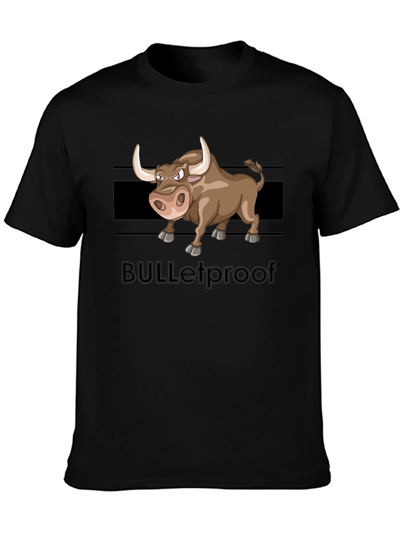 Black Cartoon Bull Graphic Tee - "BULLETproof" Black T-Shirt view 3