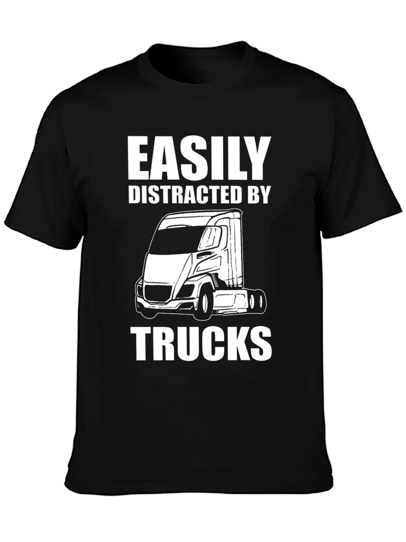 Black Easily Distracted By Trucks Funny T-Shirt view 3