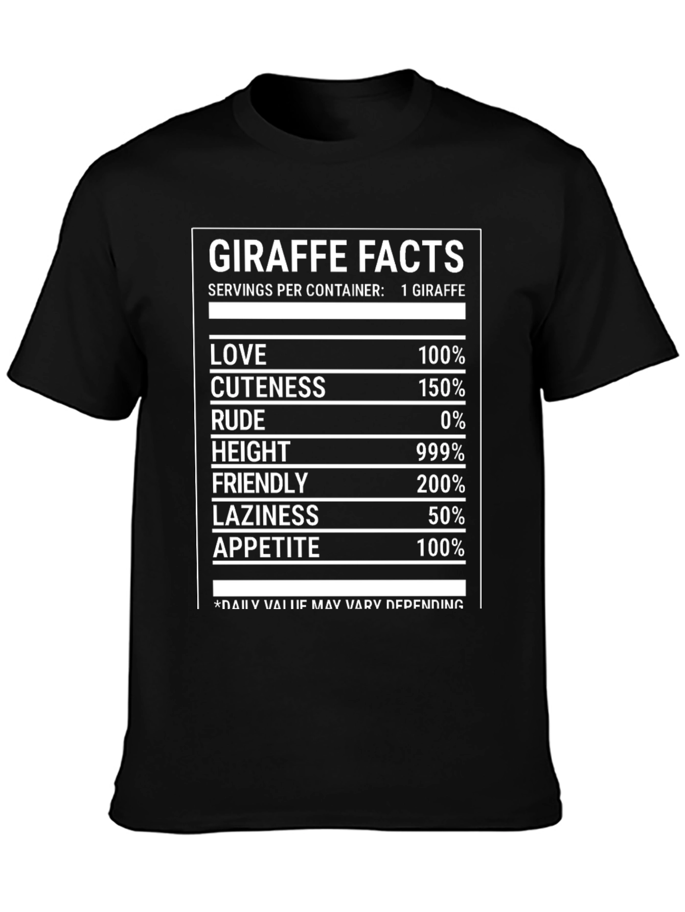 Black Giraffe Facts Funny T-Shirt Nutrition Label Humor Tee view 3