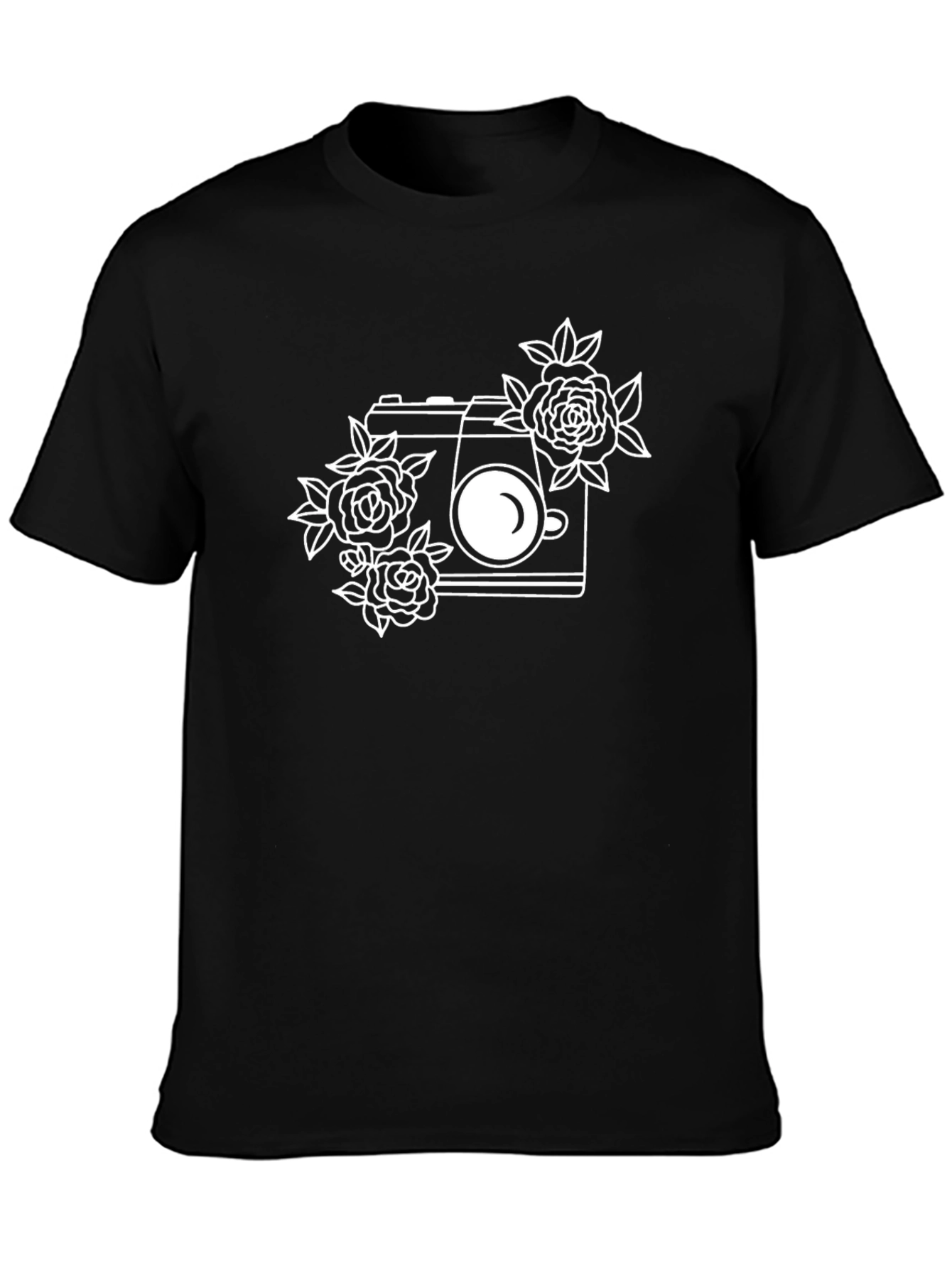 Black Floral Camera Graphic Tee - Stylish & Unique view 3