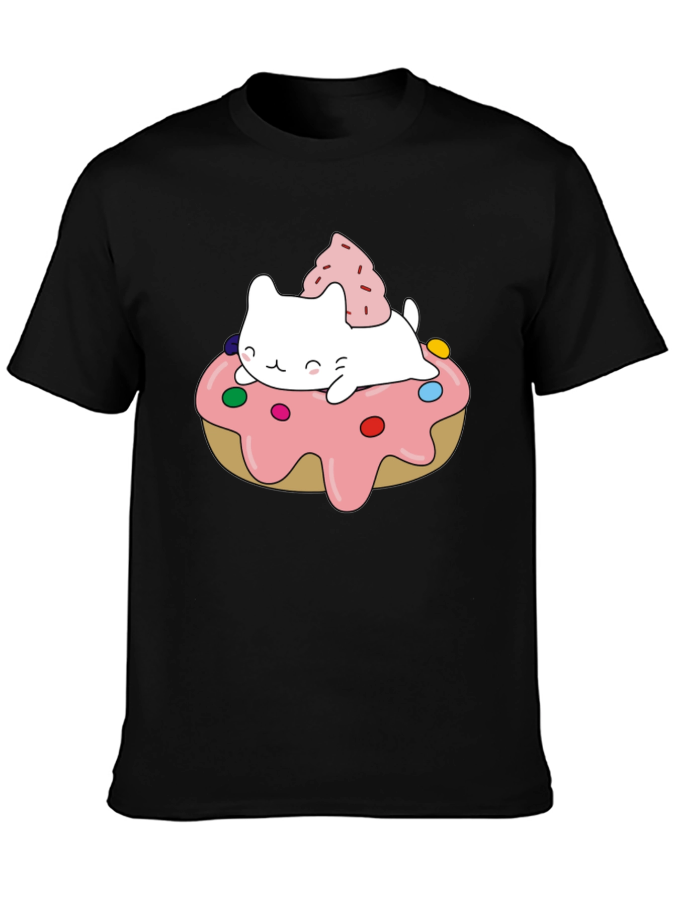 Black Cute Cat Donut T-Shirt - Sweet Style view 3