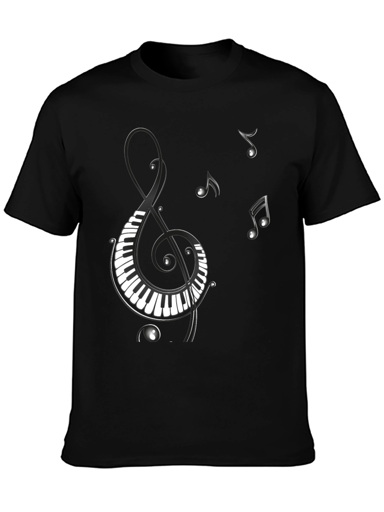 Black Musical Notes Piano Treble Clef Graphic T-Shirt view 3