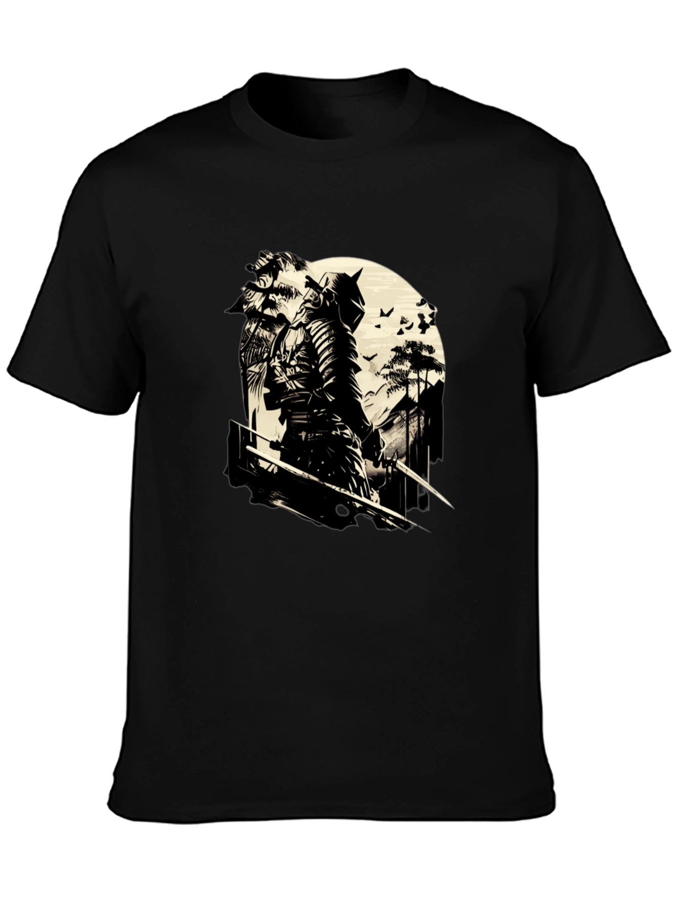 Black Samurai Graphic Print Black T-Shirt view 3