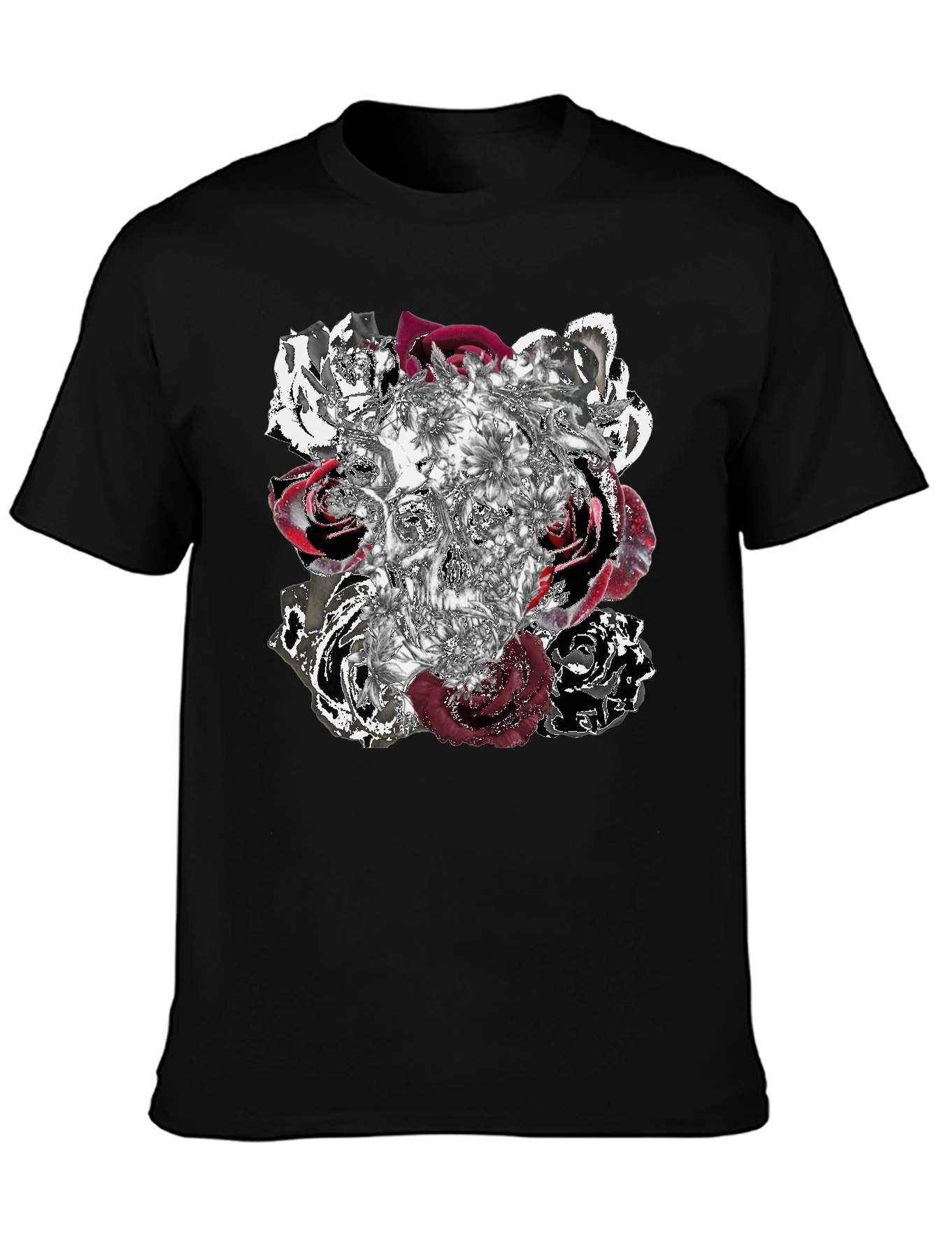 Black Skull Roses Graphic Tee - Unique Design view 3