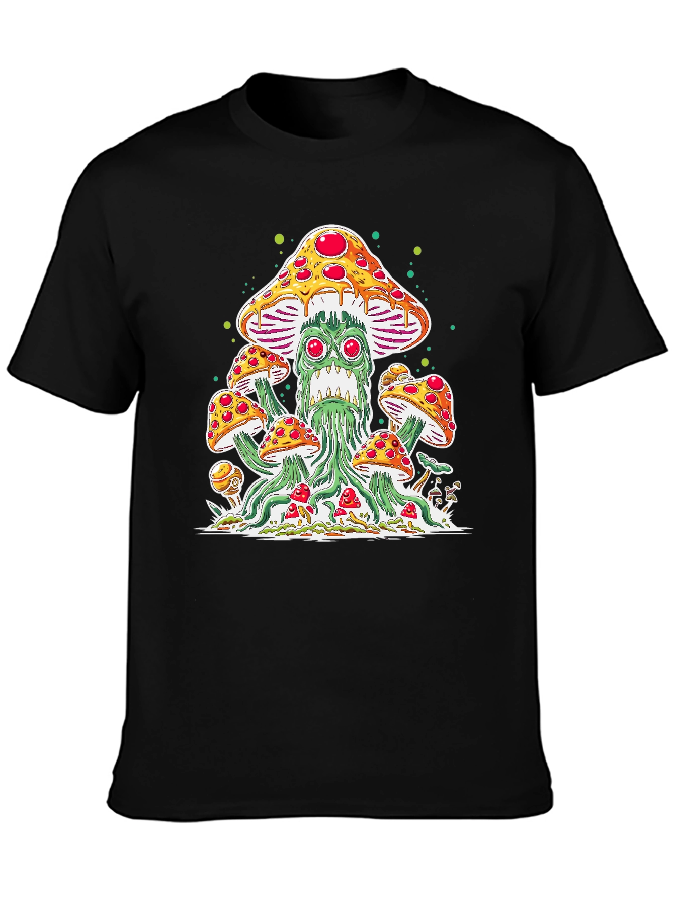 Black Pizza Mushroom Graphic Tee - Funky Unisex T-Shirt view 3
