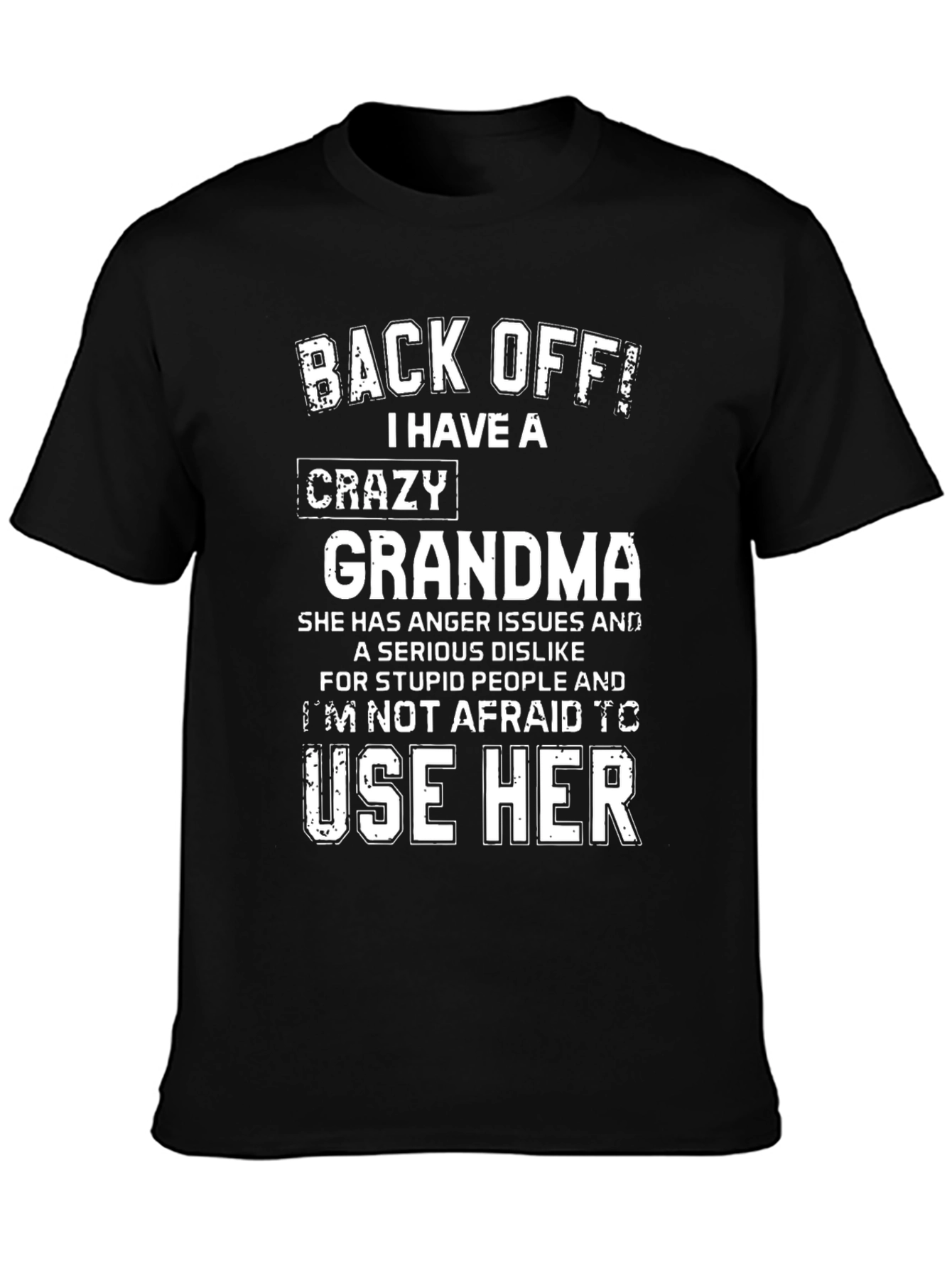 Black Crazy Grandma Graphic Tee - Novelty Humor T-Shirt view 3