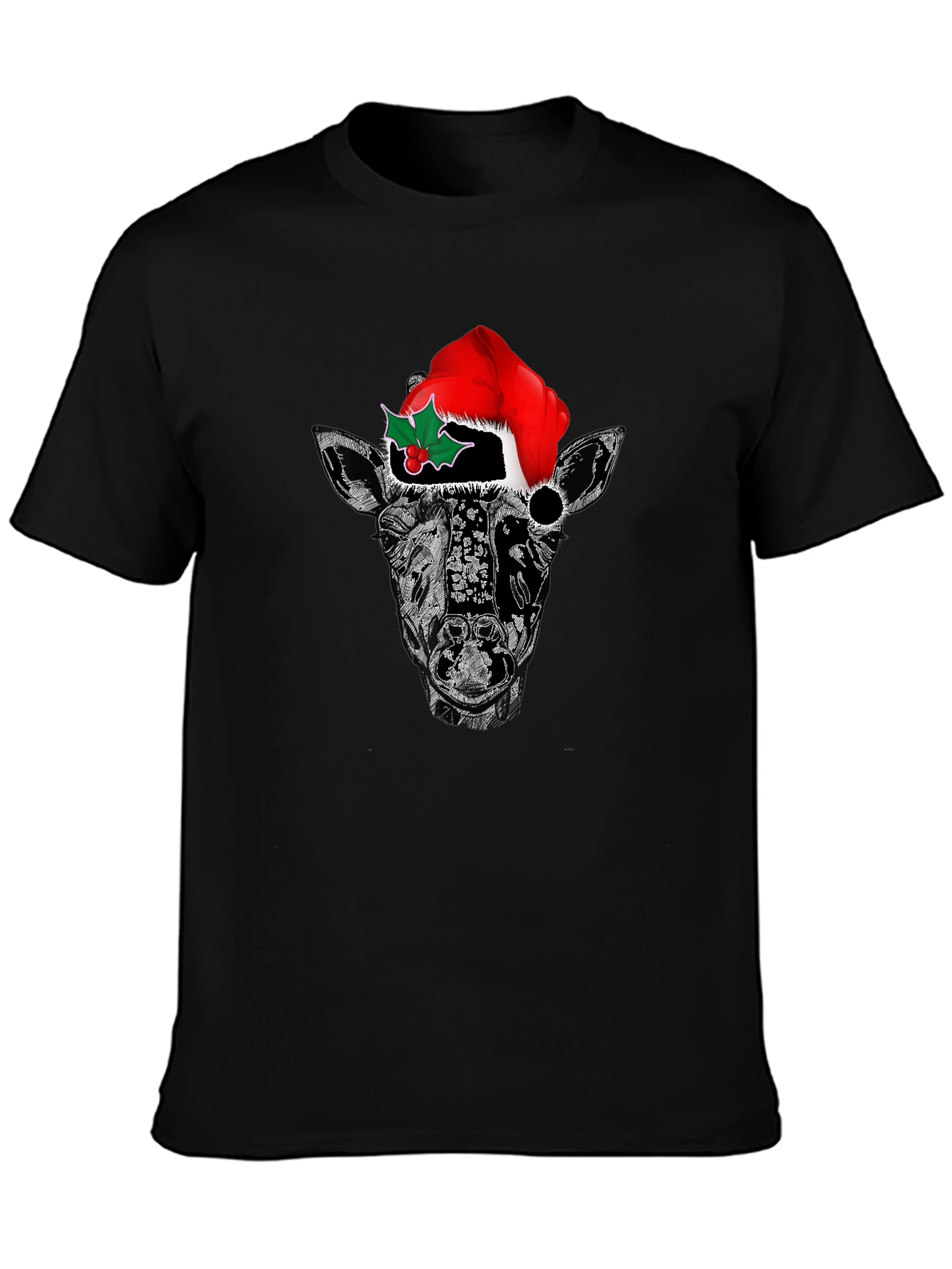 Black Giraffe Christmas T-Shirt - Holiday Festive Tee view 3