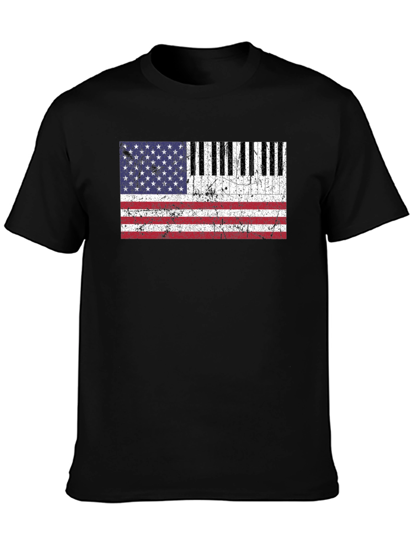 Black Piano Keys American Flag Graphic T-Shirt view 3
