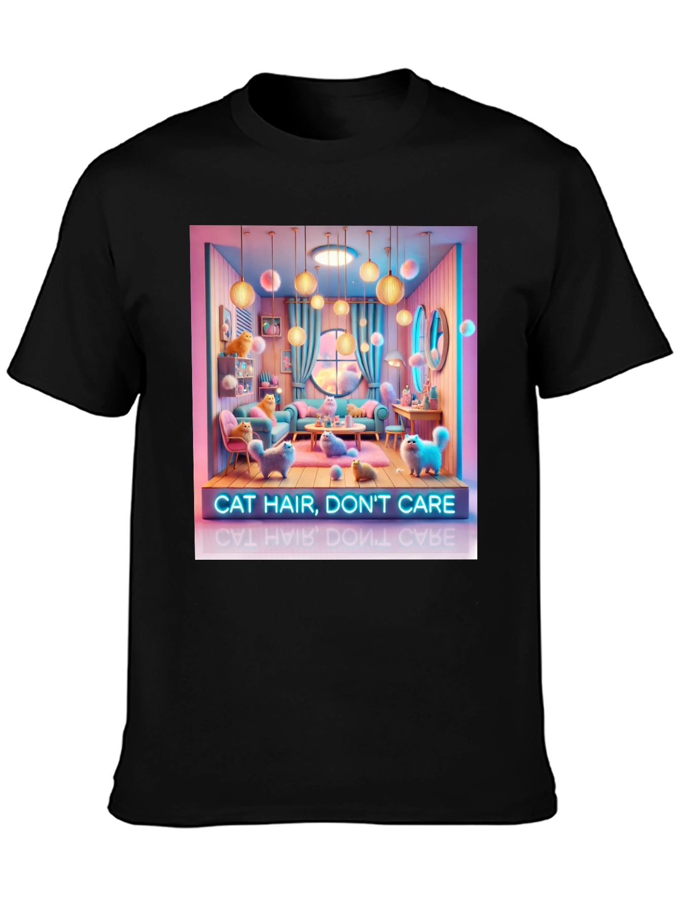 Black Cat Hair Don't Care Graphic Tee - Unisex view 3