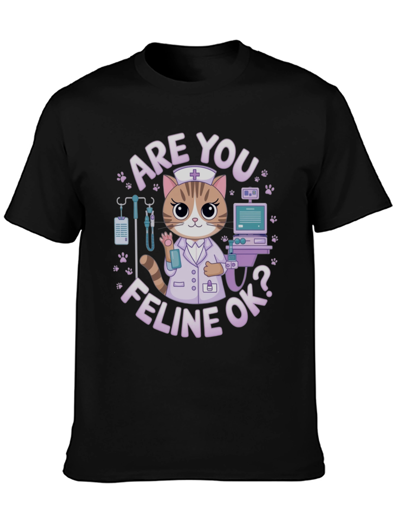 Black Are You Feline Ok? T-Shirt view 3