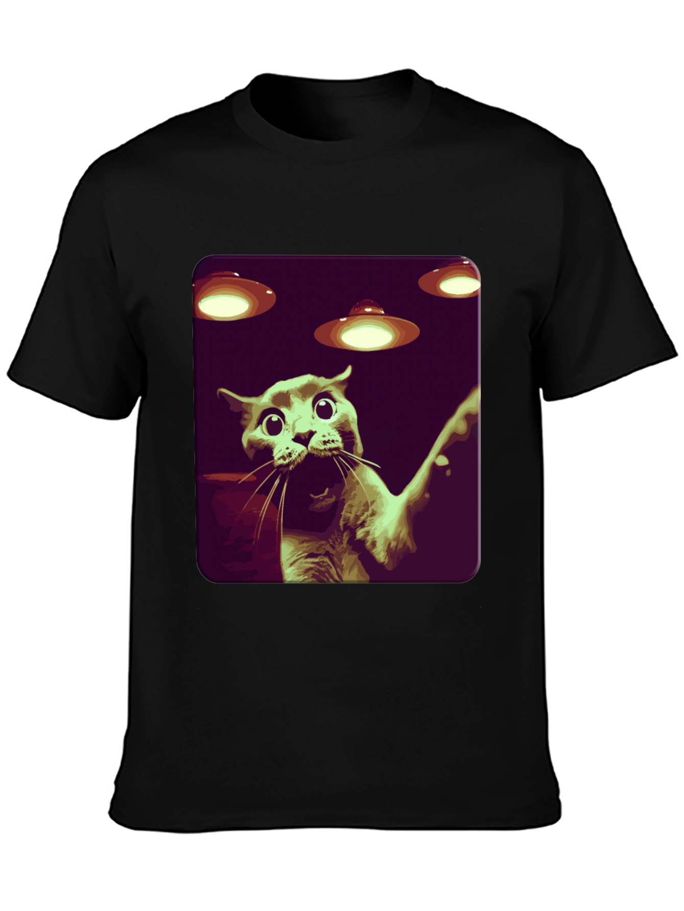 Black Alien Cat Abduction Graphic Tee - Black view 3