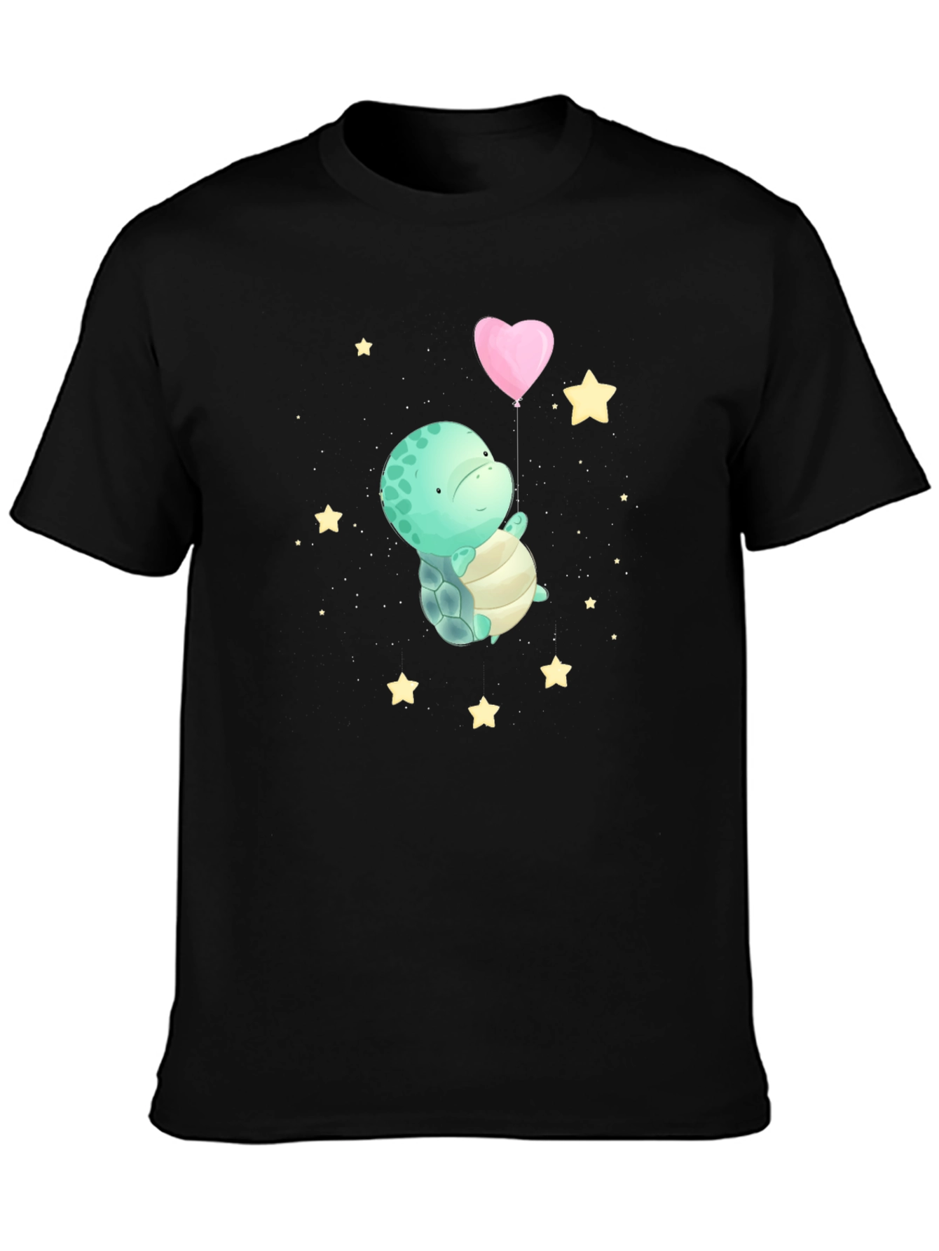 Black Cute Turtle Heart Balloon Graphic T-Shirt view 3