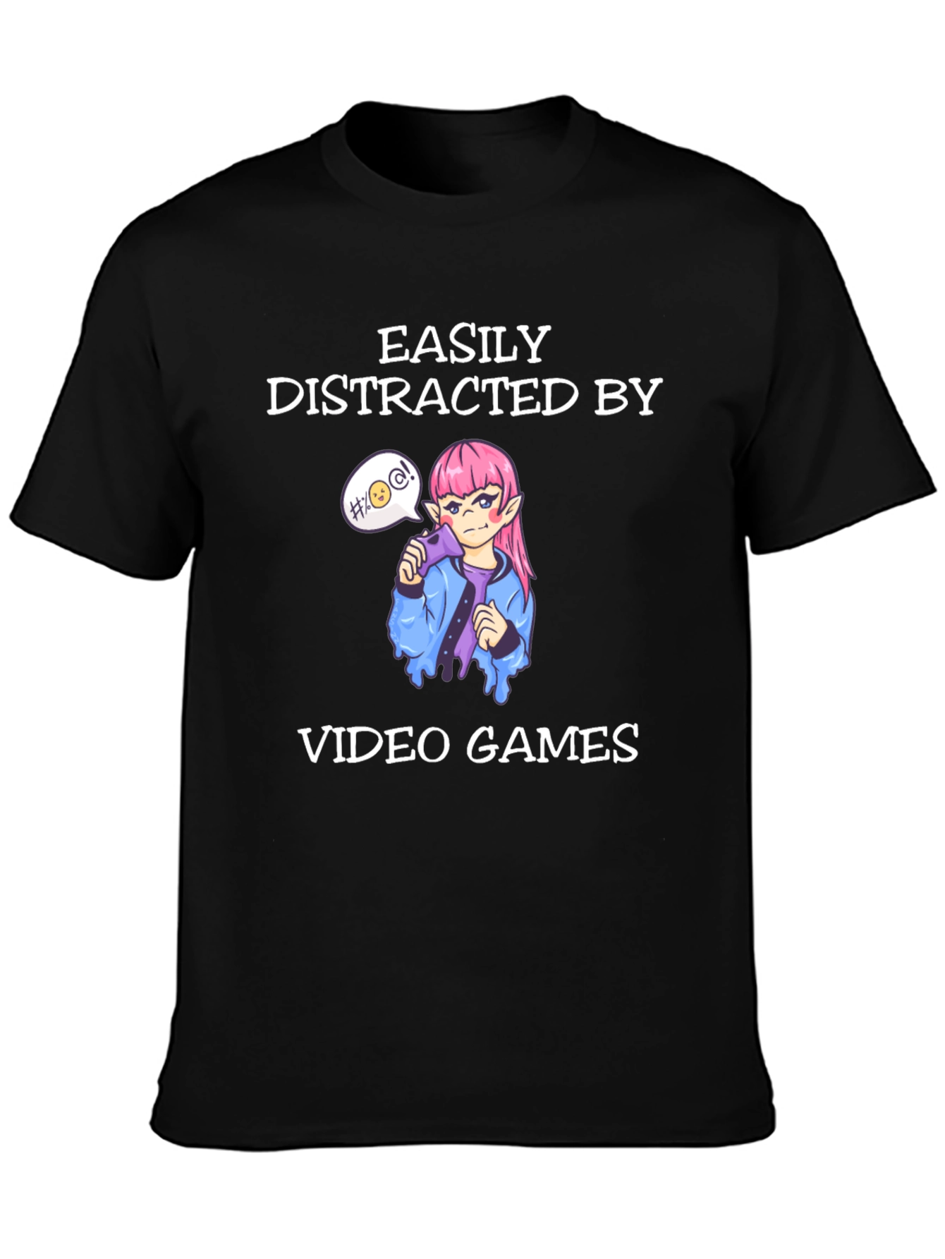 Black Easily Distracted by Video Games Black T-Shirt view 3