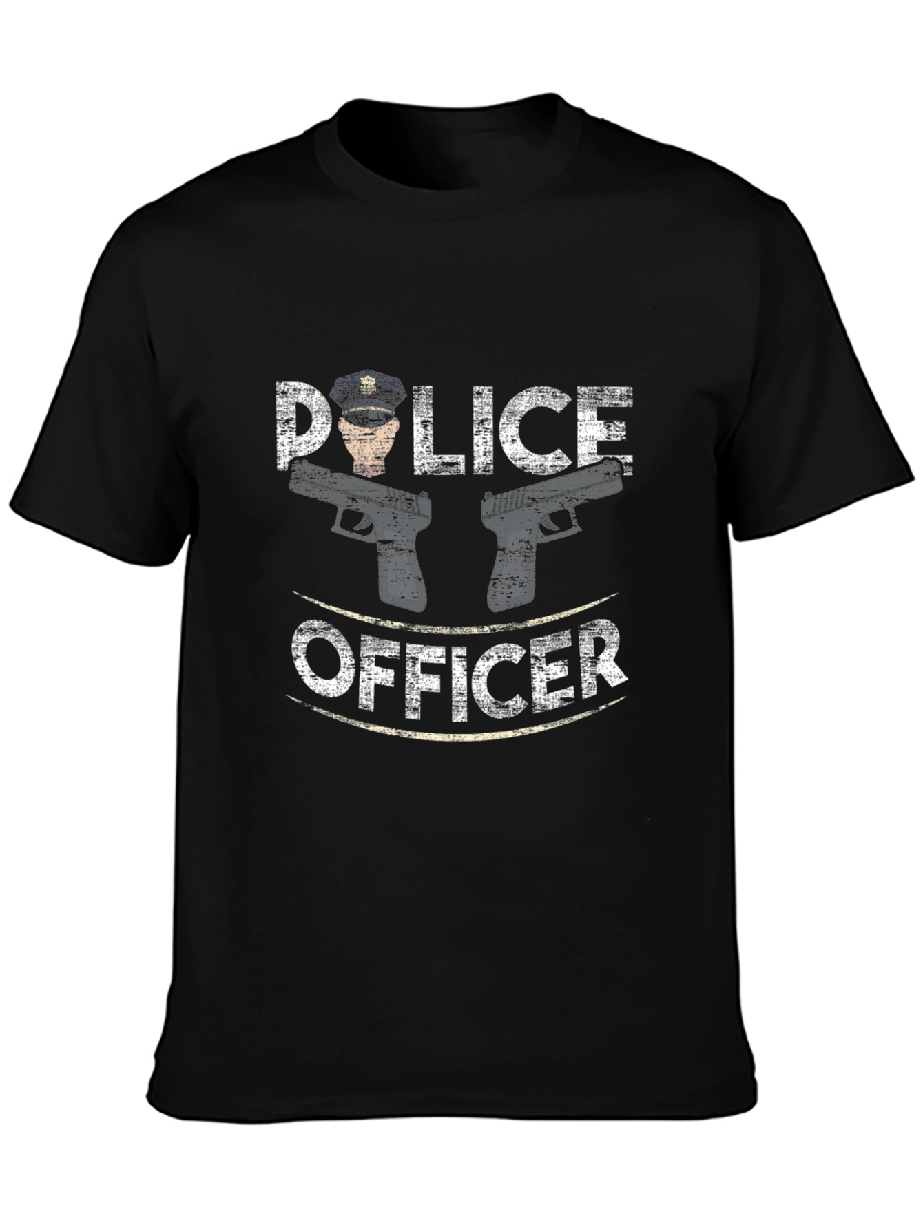 Police Officer Graphic Tee - Black Cotton T-Shirt - 3