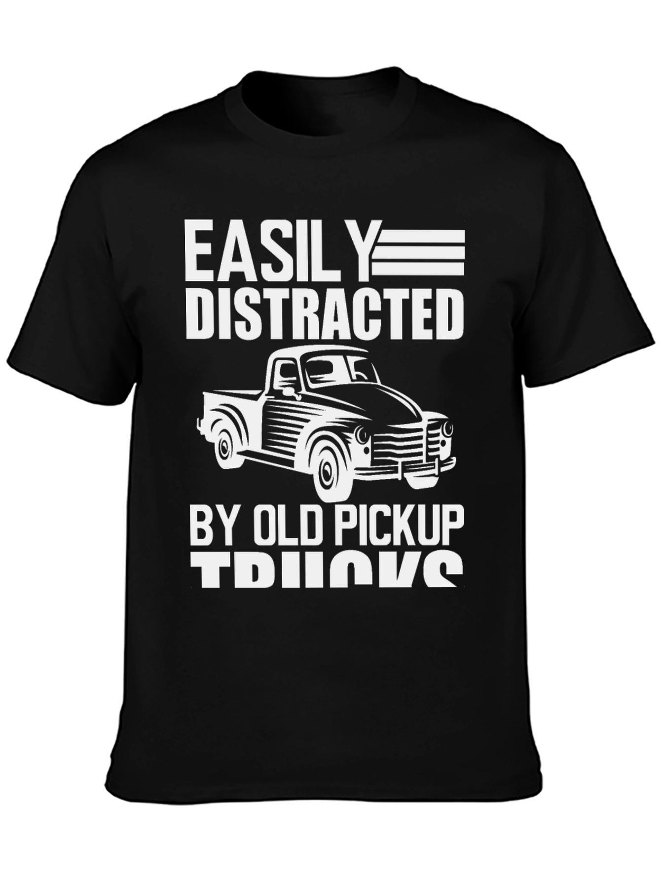 Black Easily Distracted Old Pickup Trucks T-Shirt view 3