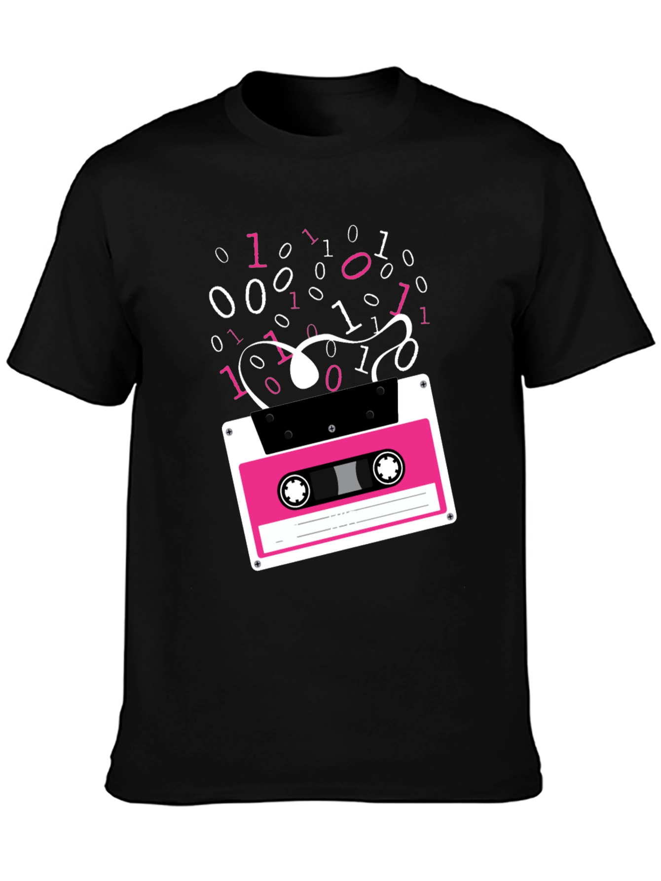 Black Retro Cassette Tape Binary Code Graphic Tee view 3