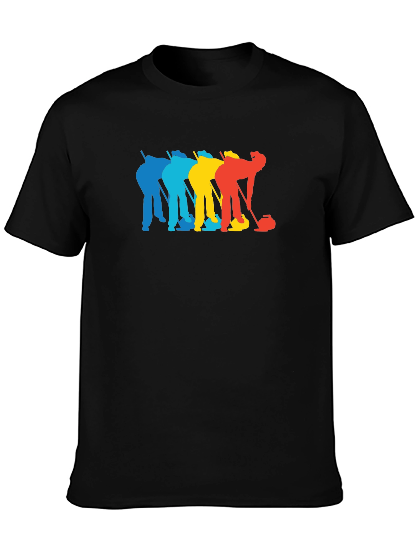 Black Colorful Curling T-Shirt, Sports Tee, Novelty Shirt view 3