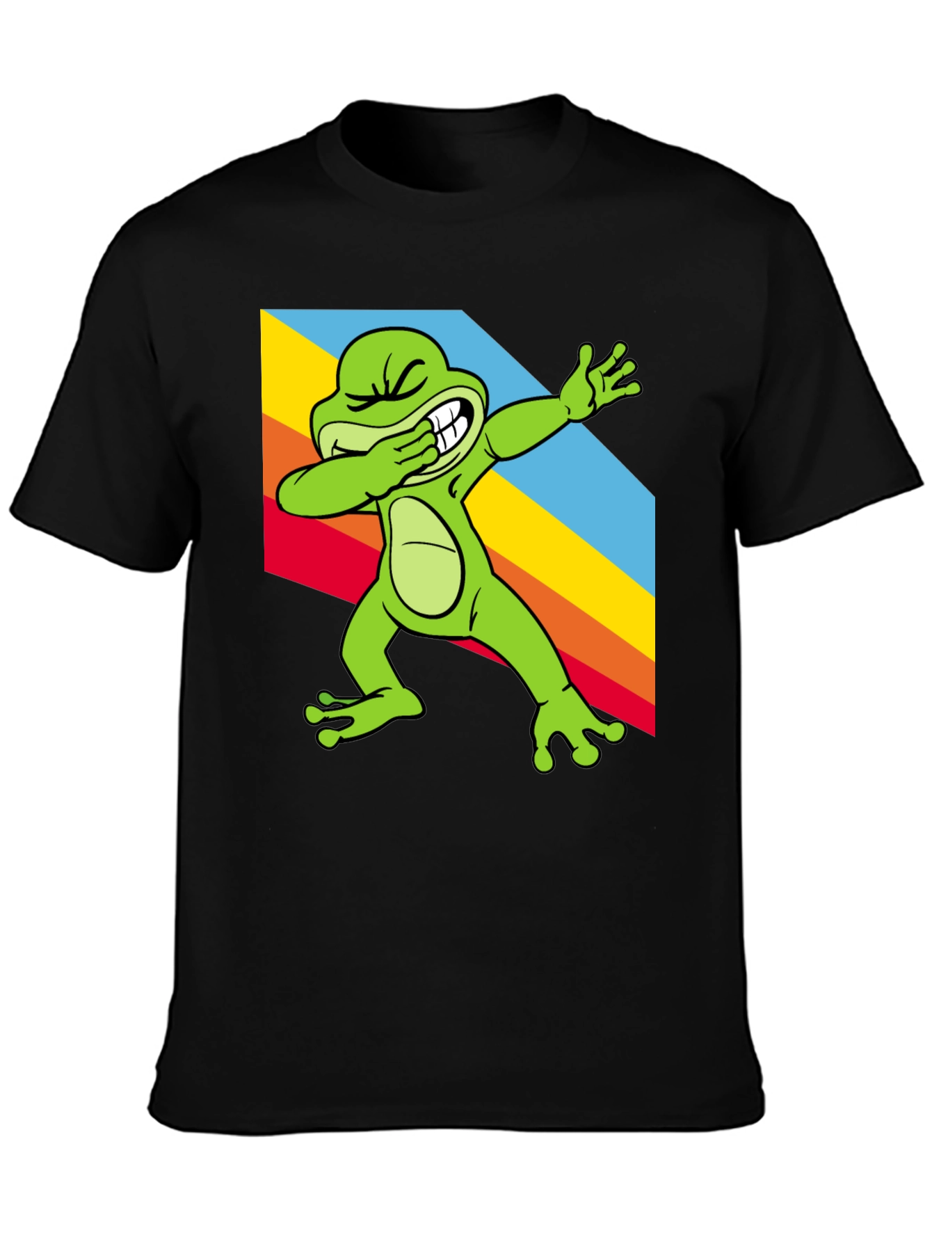 Black Dabbing Frog Tee - Rainbow Dab Cool Graphic T-Shirt view 3