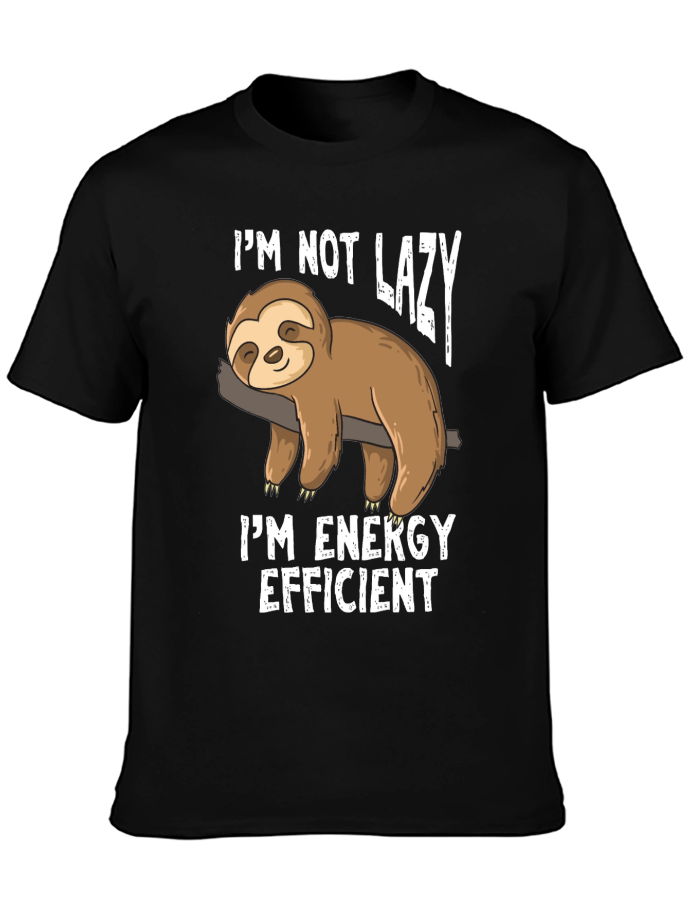 Black Funny Sloth Energy Efficient Graphic T-Shirt view 3
