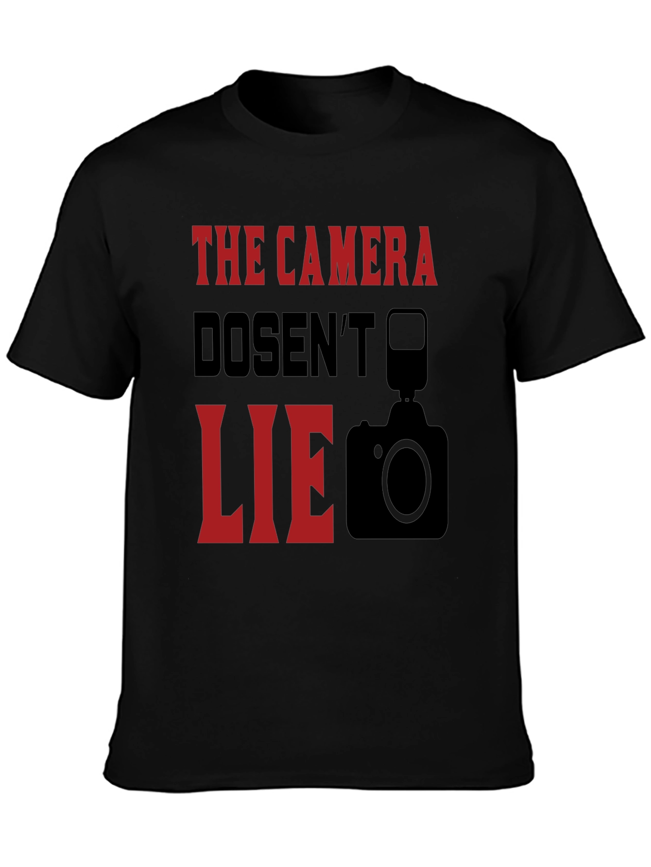 Black The Camera Doesn't Lie Graphic T-Shirt view 3