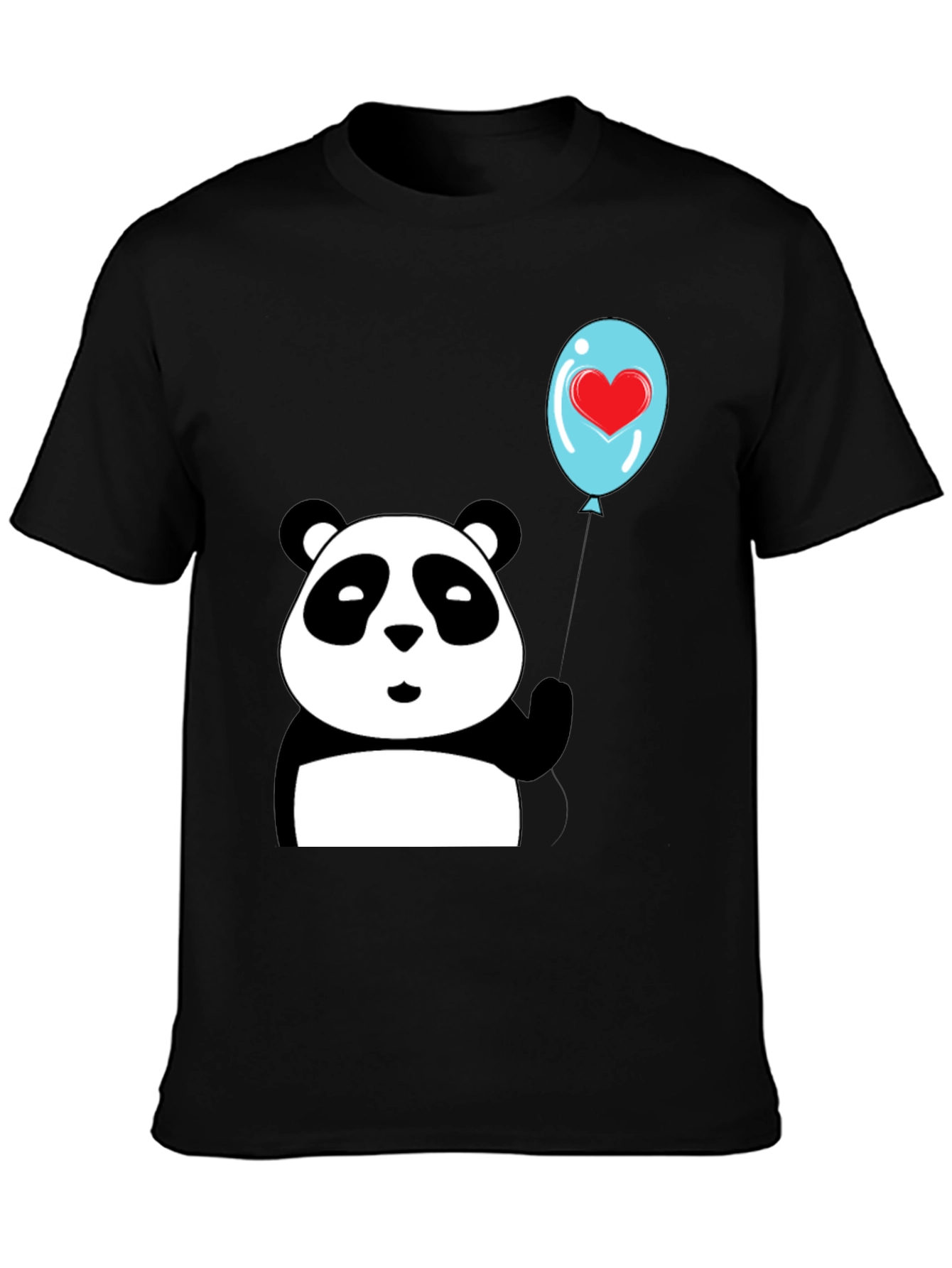 Black Cute Panda with Heart Balloon Graphic Tee view 3