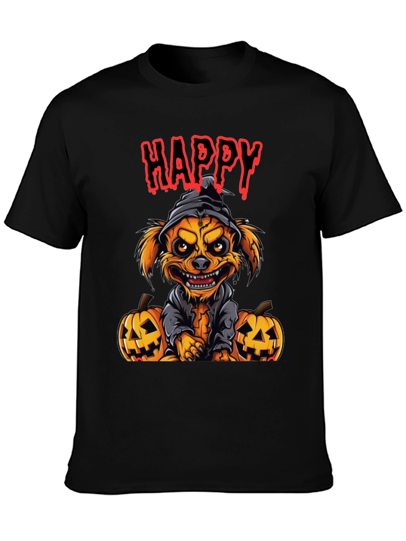 Black Happy Halloween Dog T-Shirt view 3