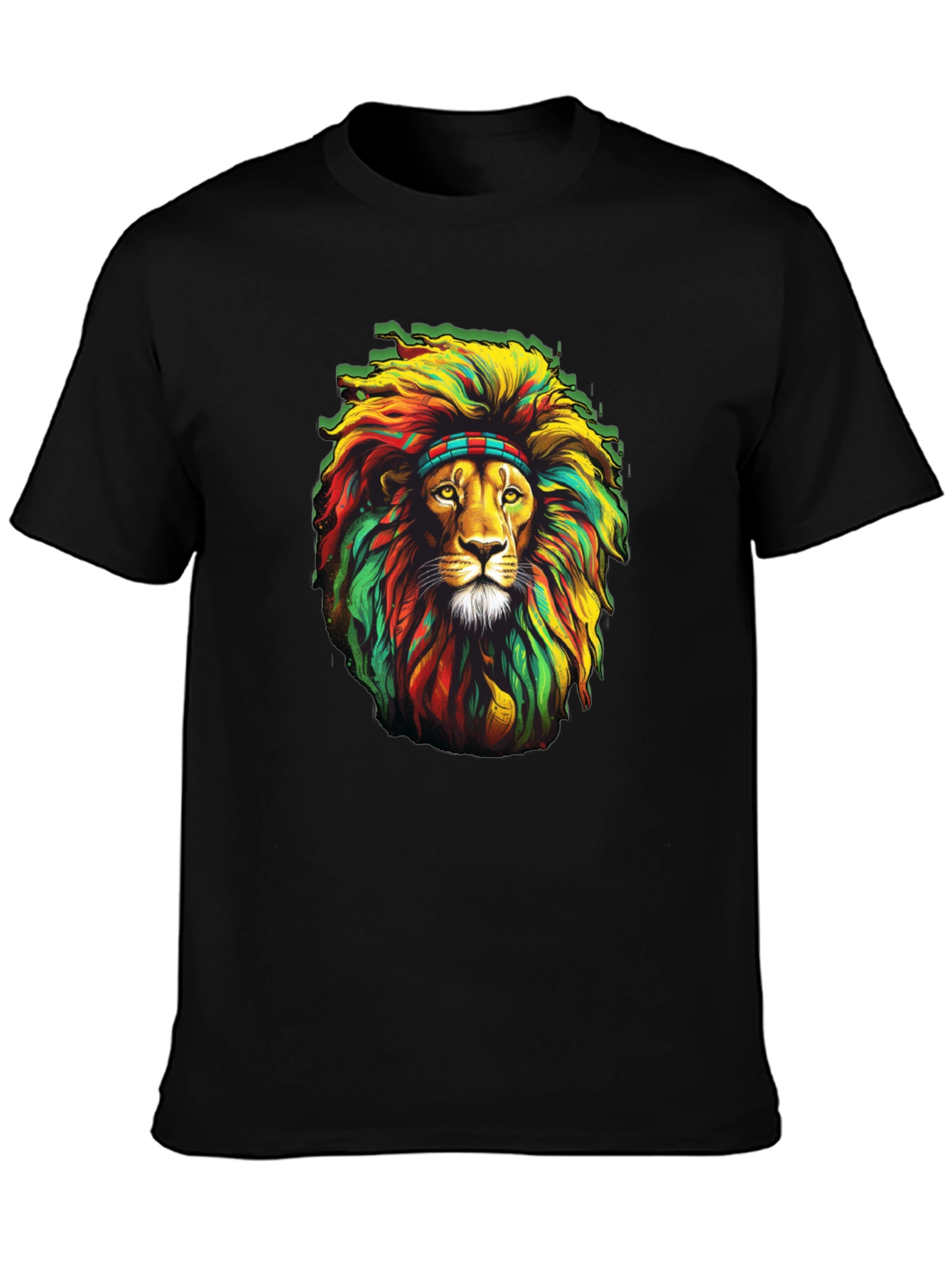 Black Rasta Lion Graphic T-Shirt - Black view 3