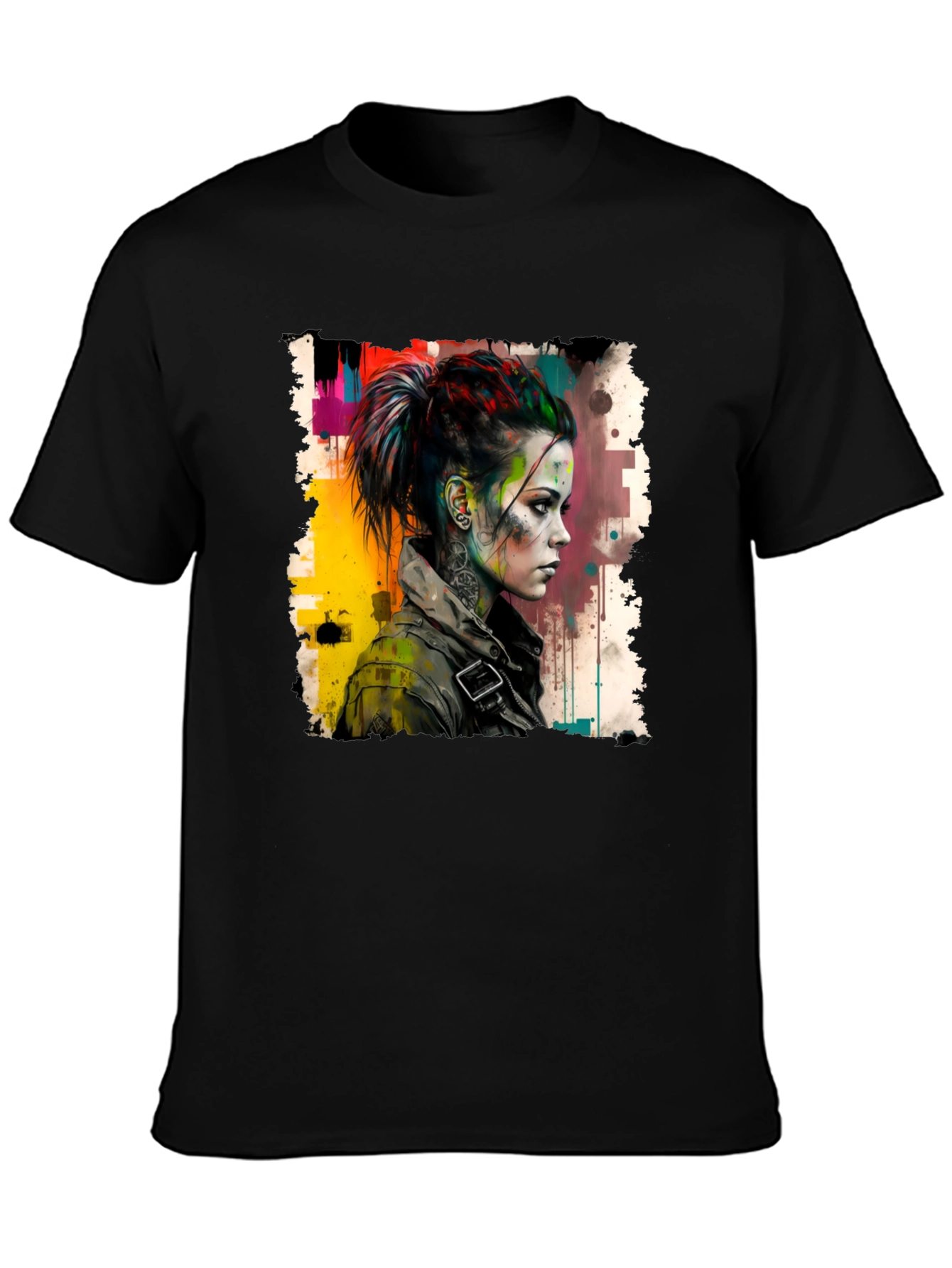 Black Edgy Watercolor Woman Graphic Tee view 3