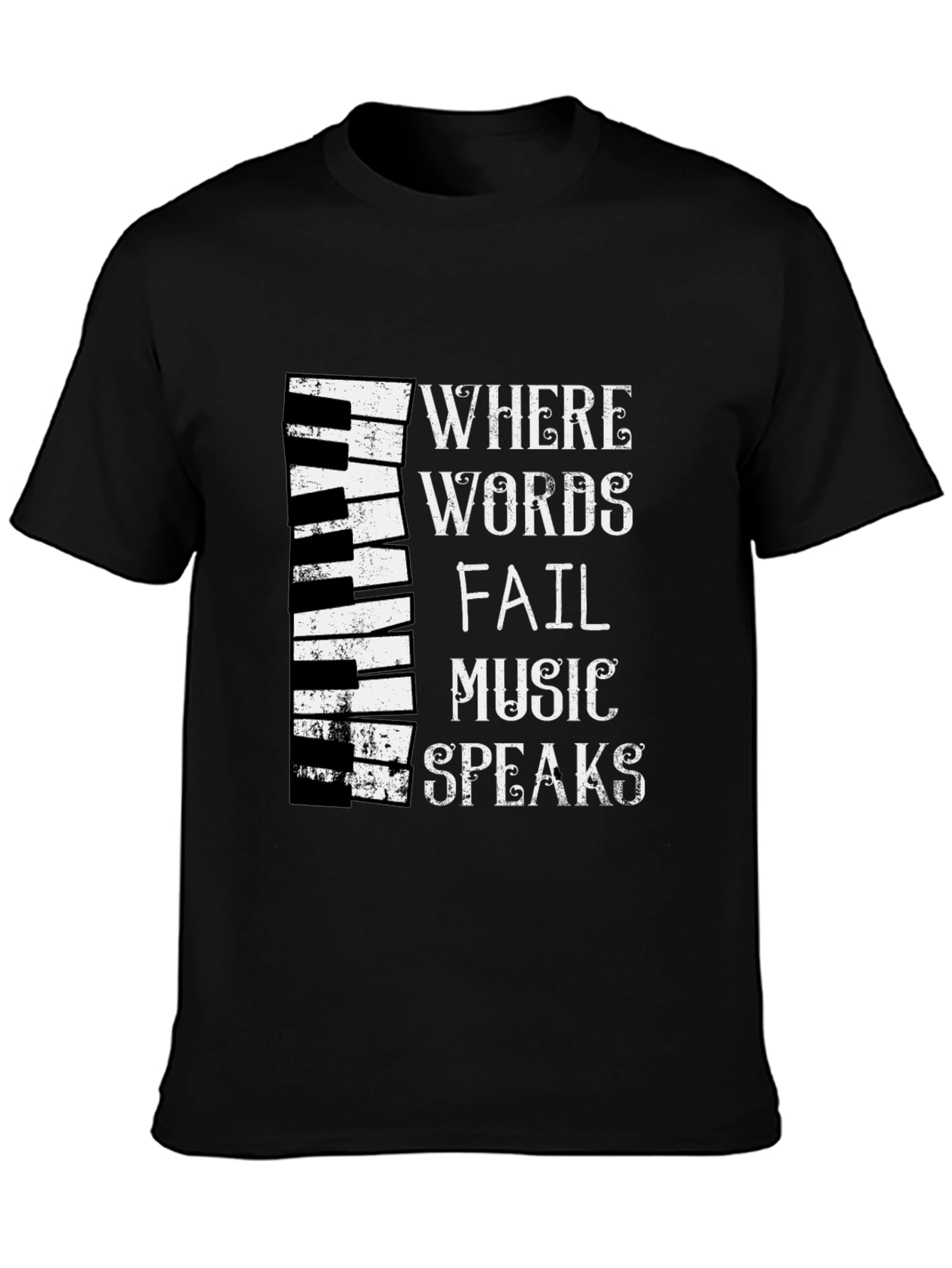 Black Music Speaks T-Shirt - Piano Keyboard Design view 3