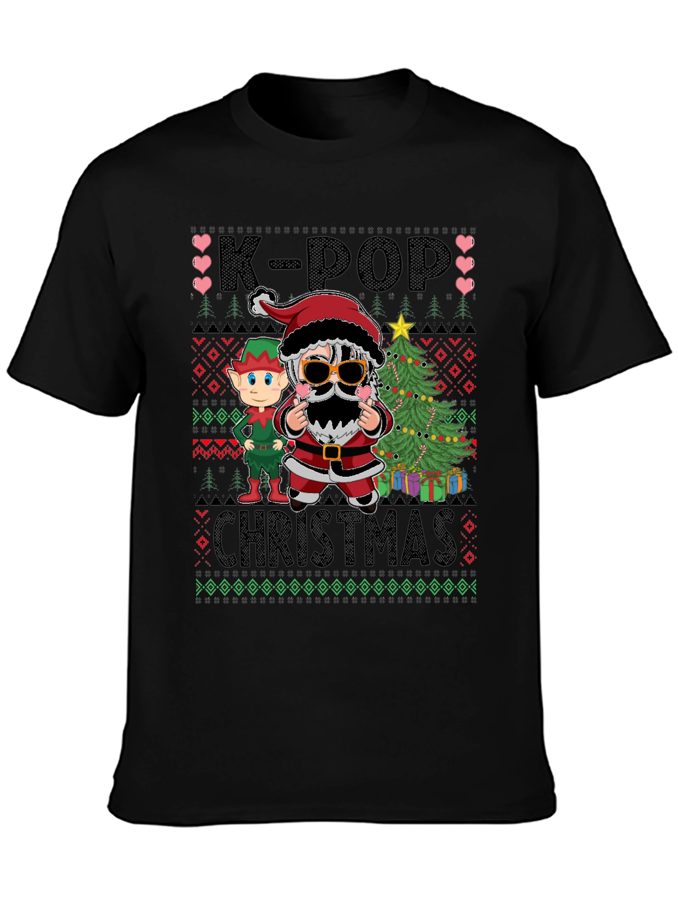 Black K-Pop Christmas T-Shirt view 3