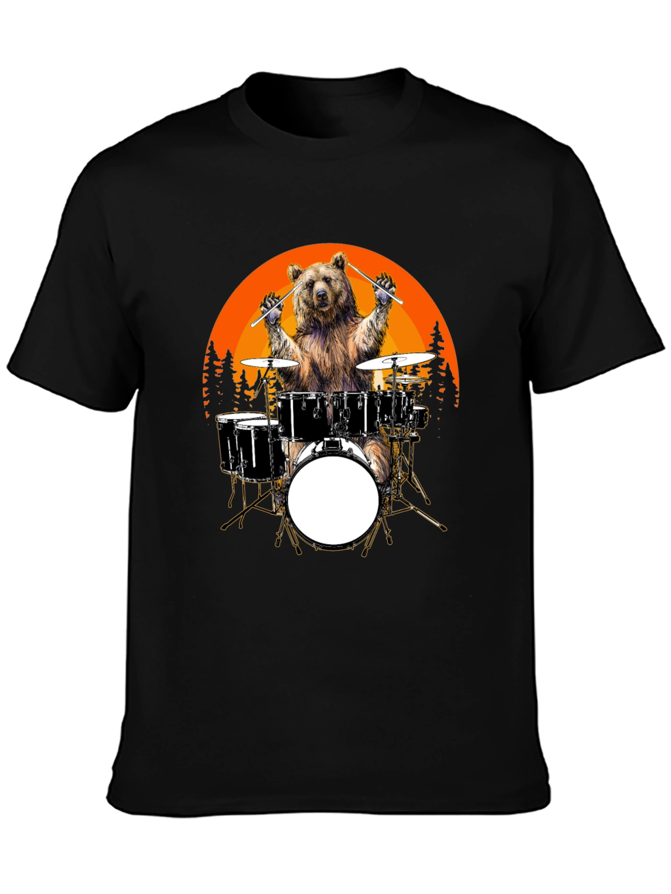 Black Bear Drummer T-Shirt - Sunset Design, Unique Graphic Tee view 3