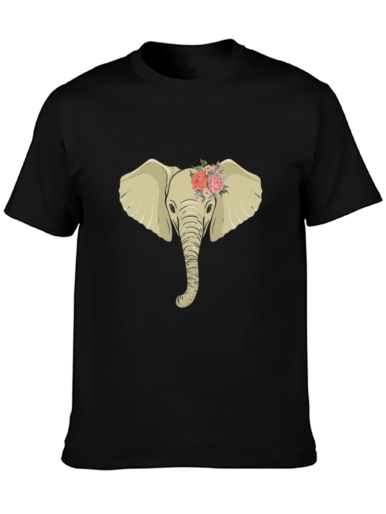 Black Elephant with Flowers Graphic Tee view 3