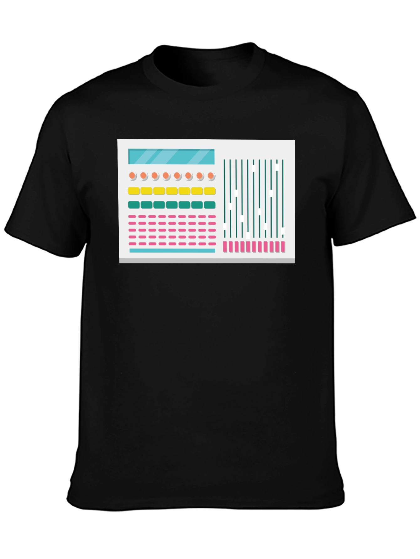Black Synthesizer Graphic Tee - Retro Electronic Music Shirt view 3