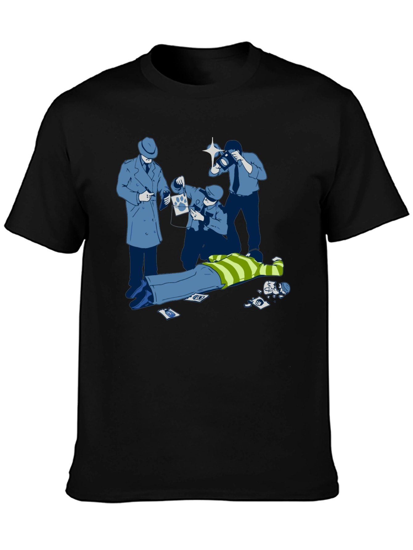 Black Cartoon Crime Scene Black T-Shirt view 3