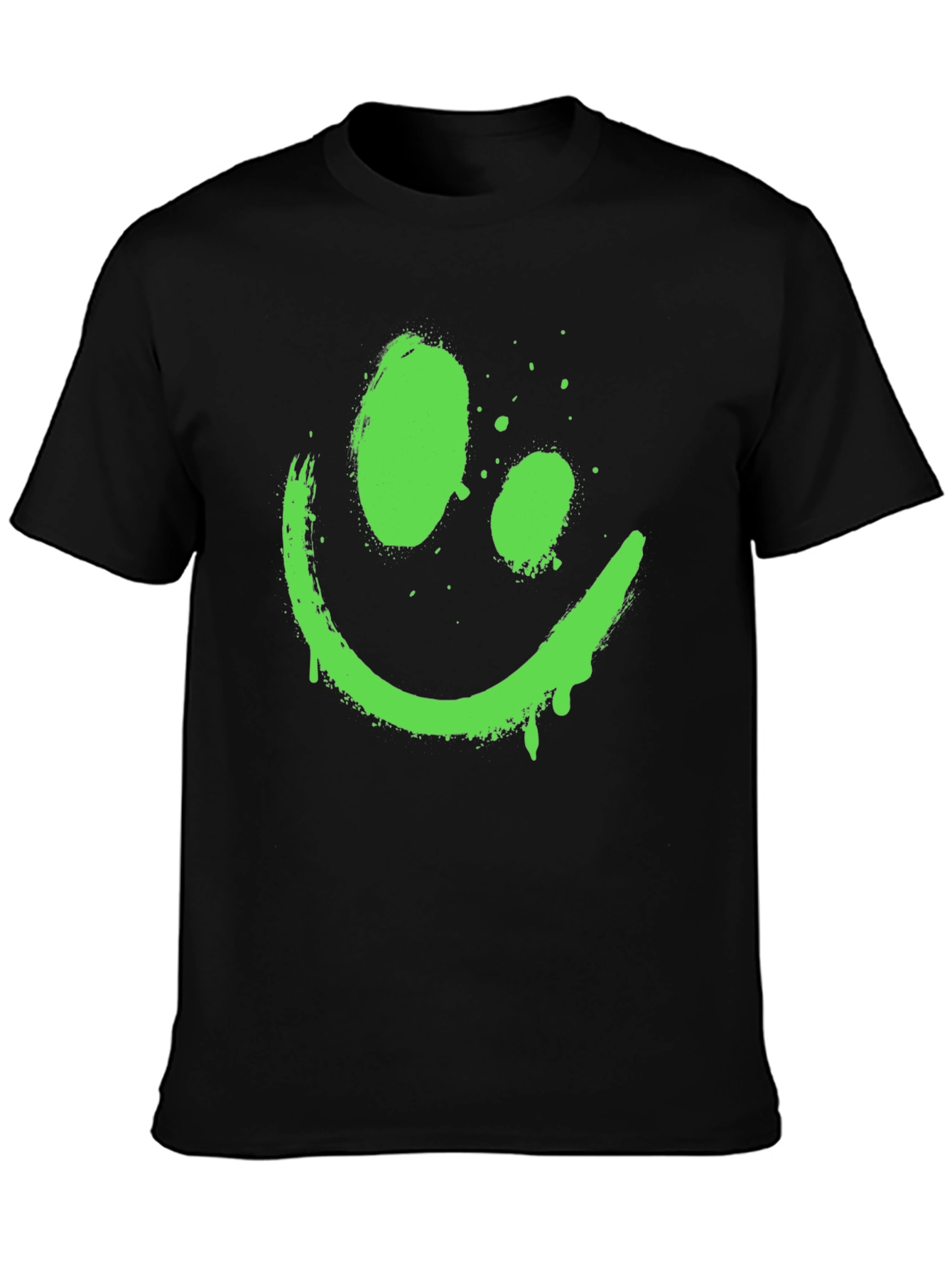 Black Neon Green Smiley Face Graphic Black T-Shirt view 3