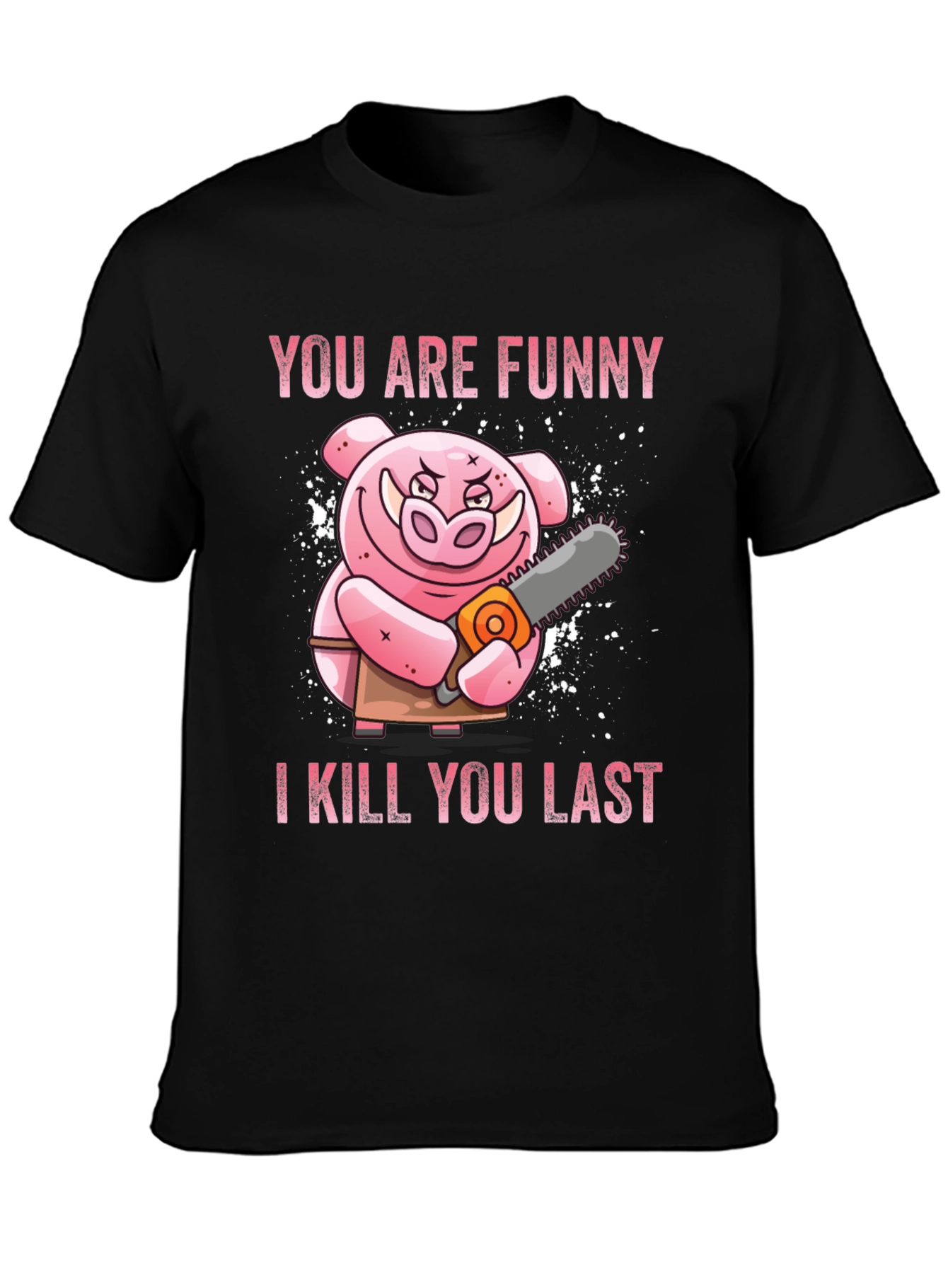 Black Funny Pig with Chainsaw Graphic Tee view 3
