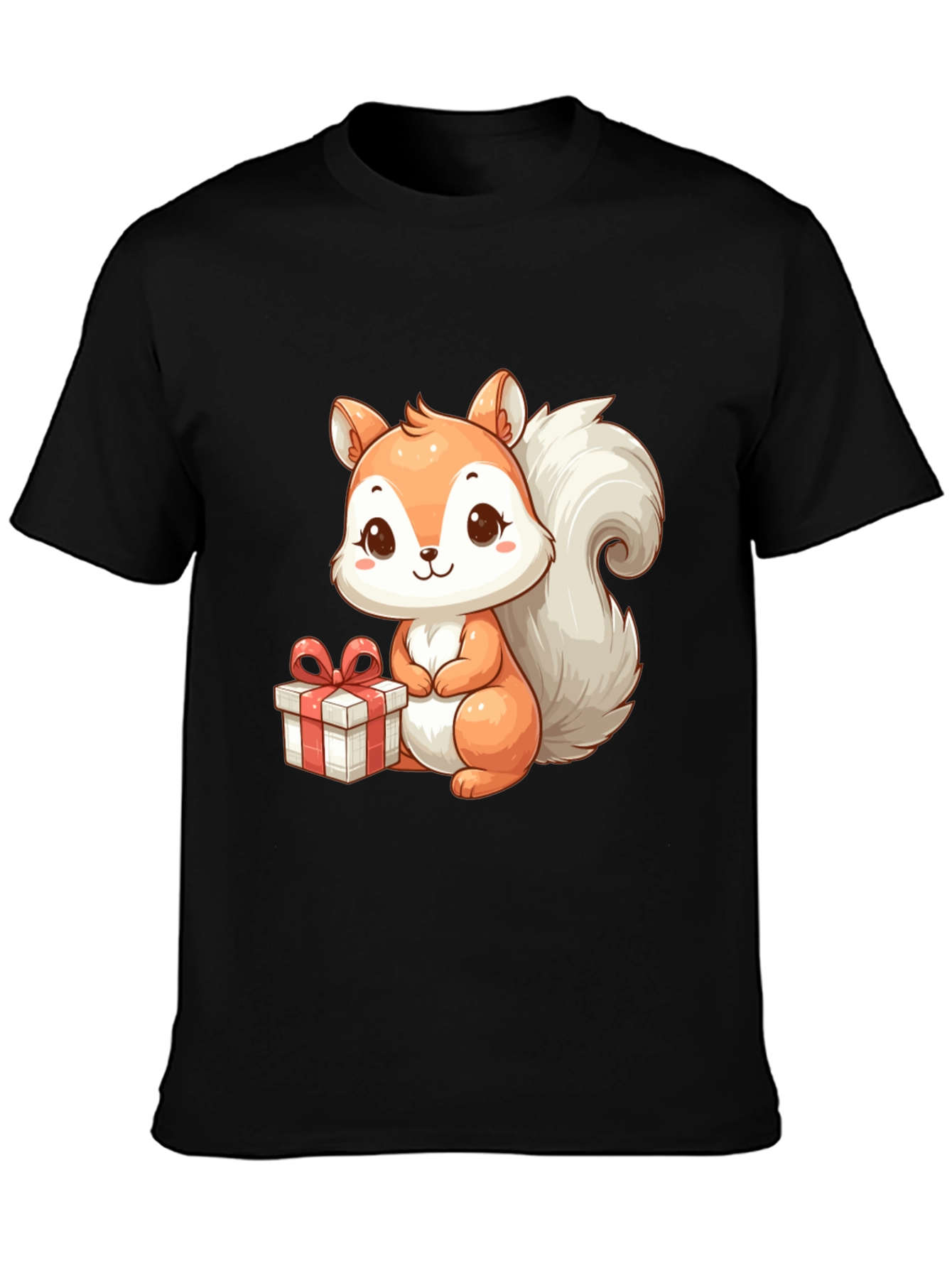 Black Cute Squirrel with Gift - Black T-Shirt view 3