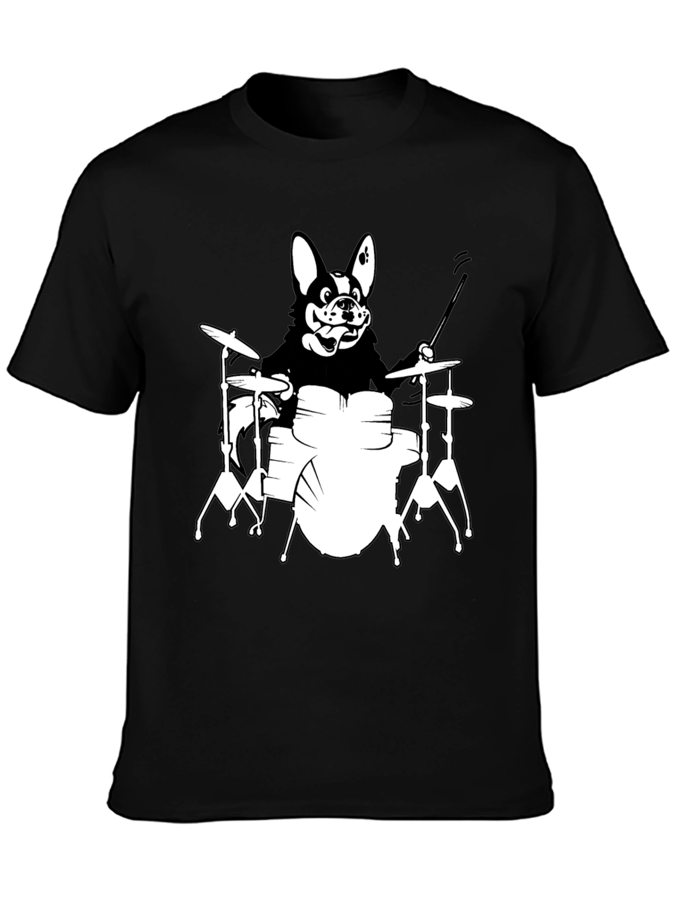 Black Dog Drummer Graphic T-Shirt - Black Unisex Tee view 3