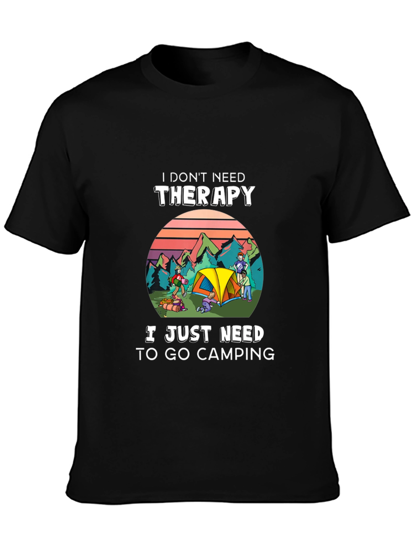 Black Camping Therapy T-Shirt - Nature Lover Tee view 3