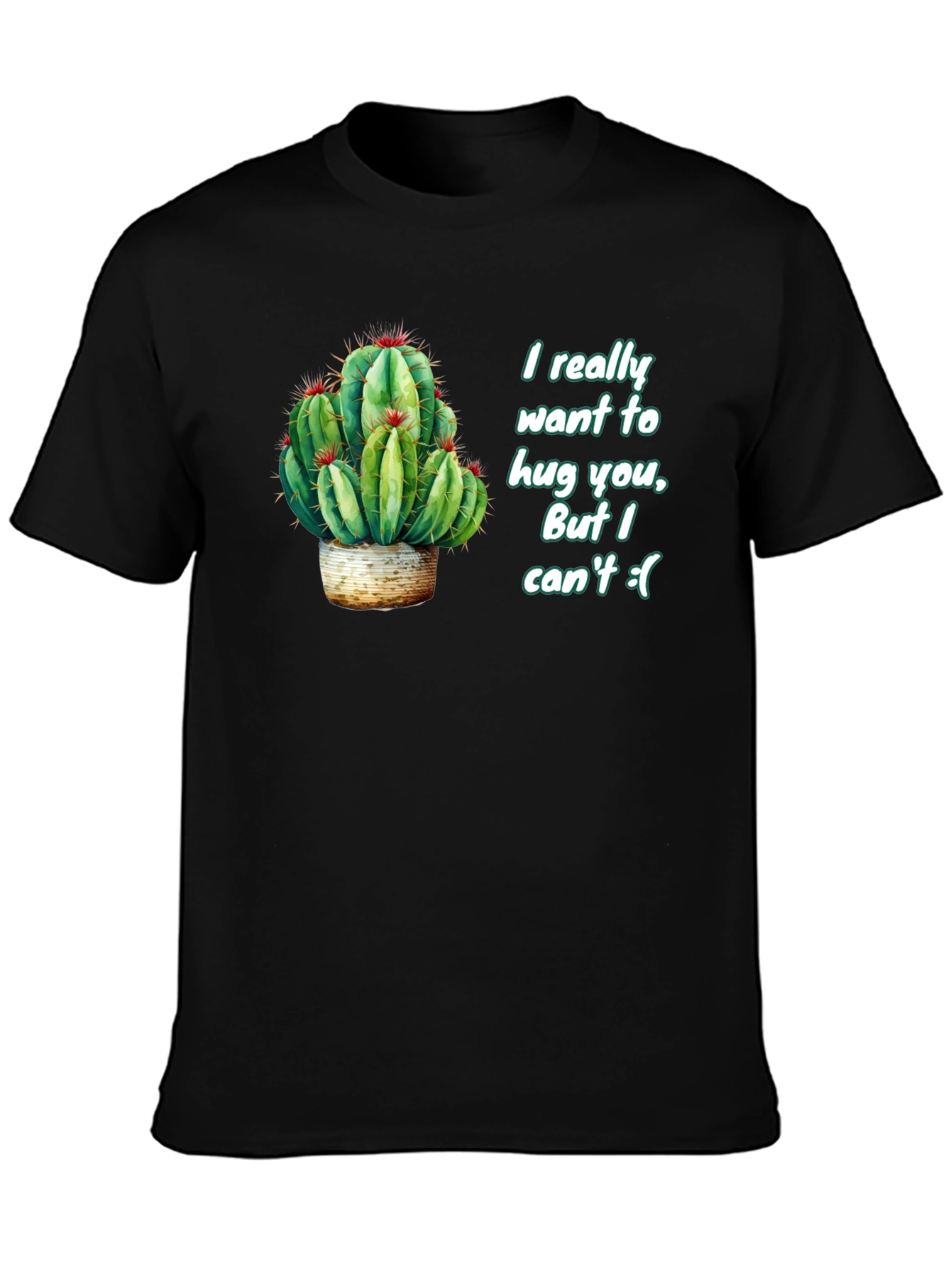 Black Cactus Hug Men's Black T-Shirt - Funny Graphic Tee view 3
