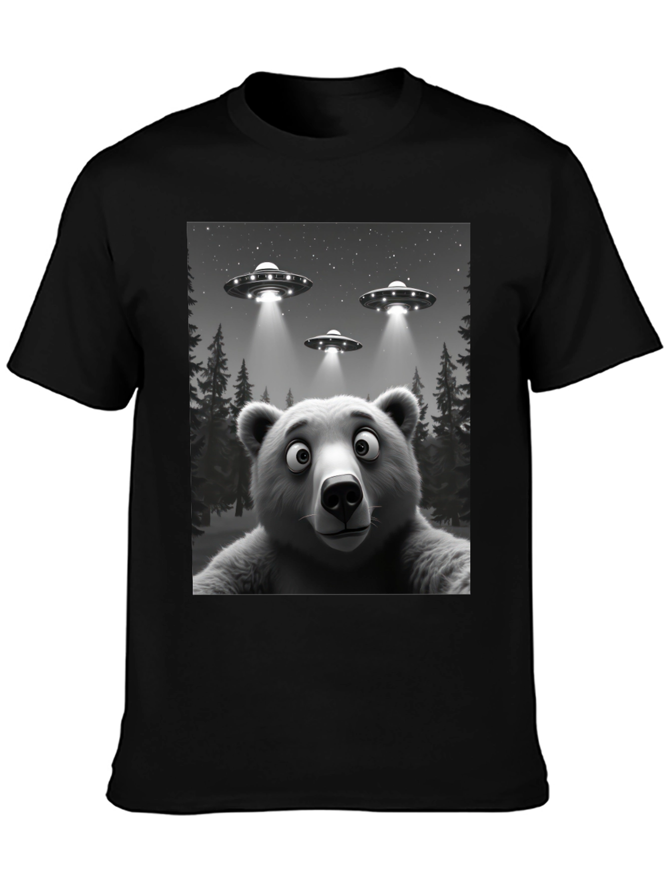 Black UFO Bear T-Shirt - Black Cotton Novelty Tee view 3