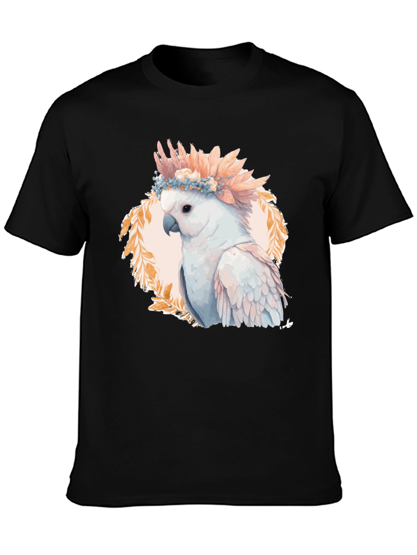 Black Cockatoo Flower Crown Graphic Tee view 3