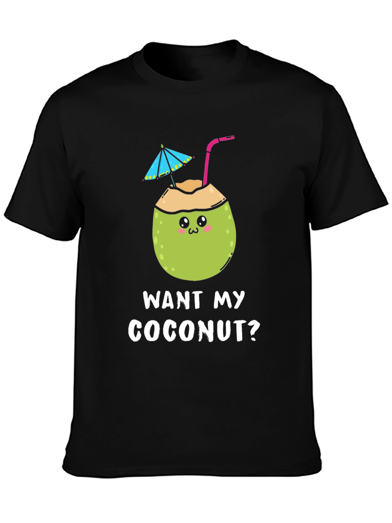 Black Want My Coconut? Novelty Graphic T-Shirt view 3