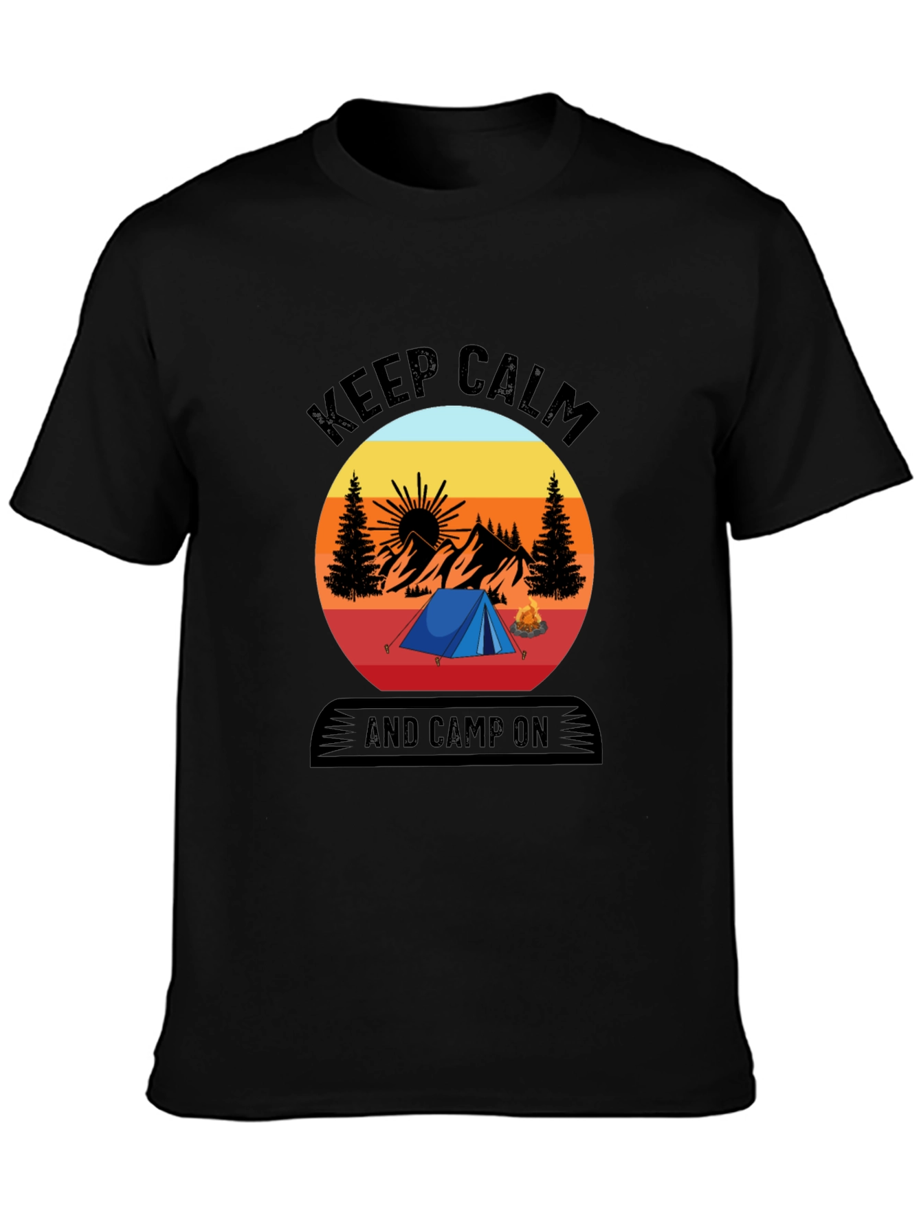 Black Keep Calm and Camp On T-Shirt view 3